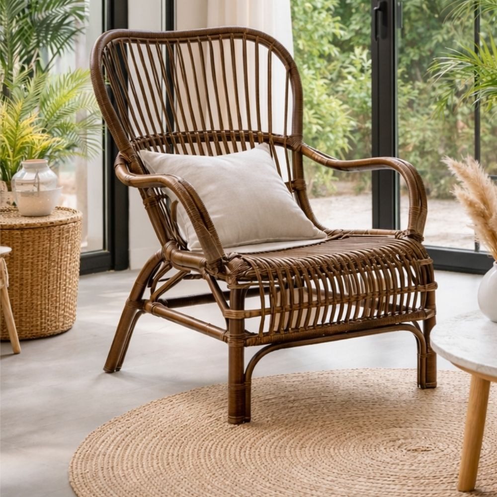 LebensWohnArt Sessel Natürlicher Rattan Sessel SUMATRA Antique-Brown