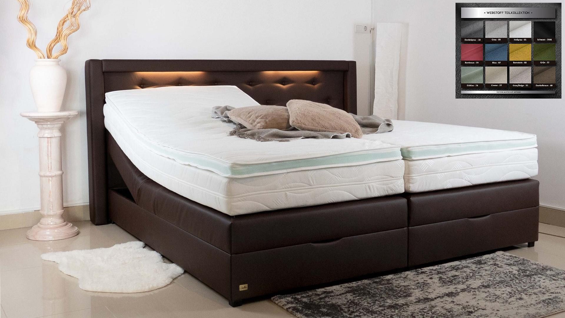 PAARA Boxspringbett Paris Bettkasten Kopfteil verstellbar LED Licht, inkl. Matratze und Topper, mit einzigartigem Belüftungssystem