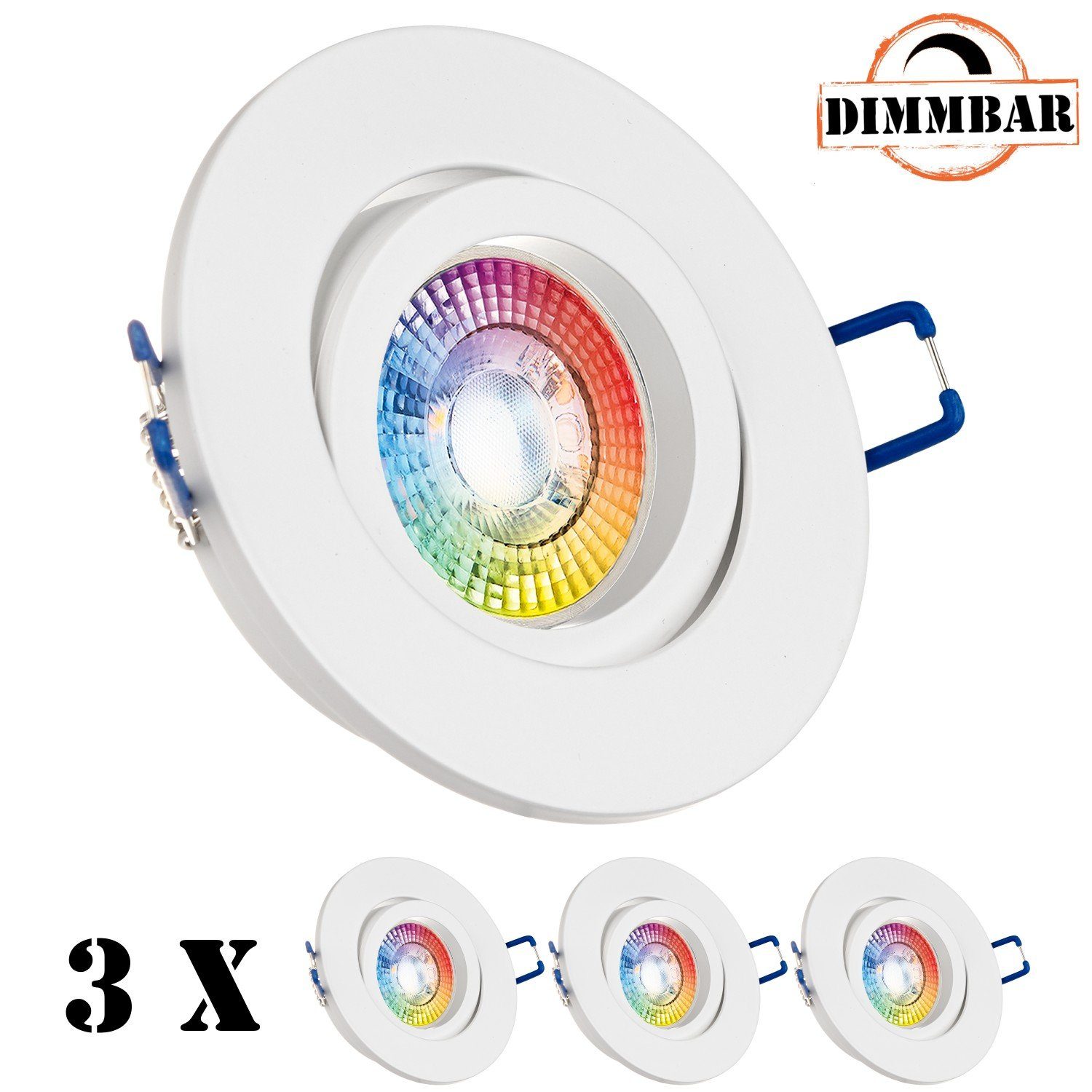 LEDANDO LED Einbaustrahler 3er RGB LED Einbaustrahler Set extra flach in weiß matt mit 3W LED von