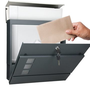 ECD Germany Briefkasten Wandbriefkasten Postkasten Mailbox, Anthrazit/Silber 37x10,5x36,5cm Edelstahl 2 Schlüssel Montagematerial