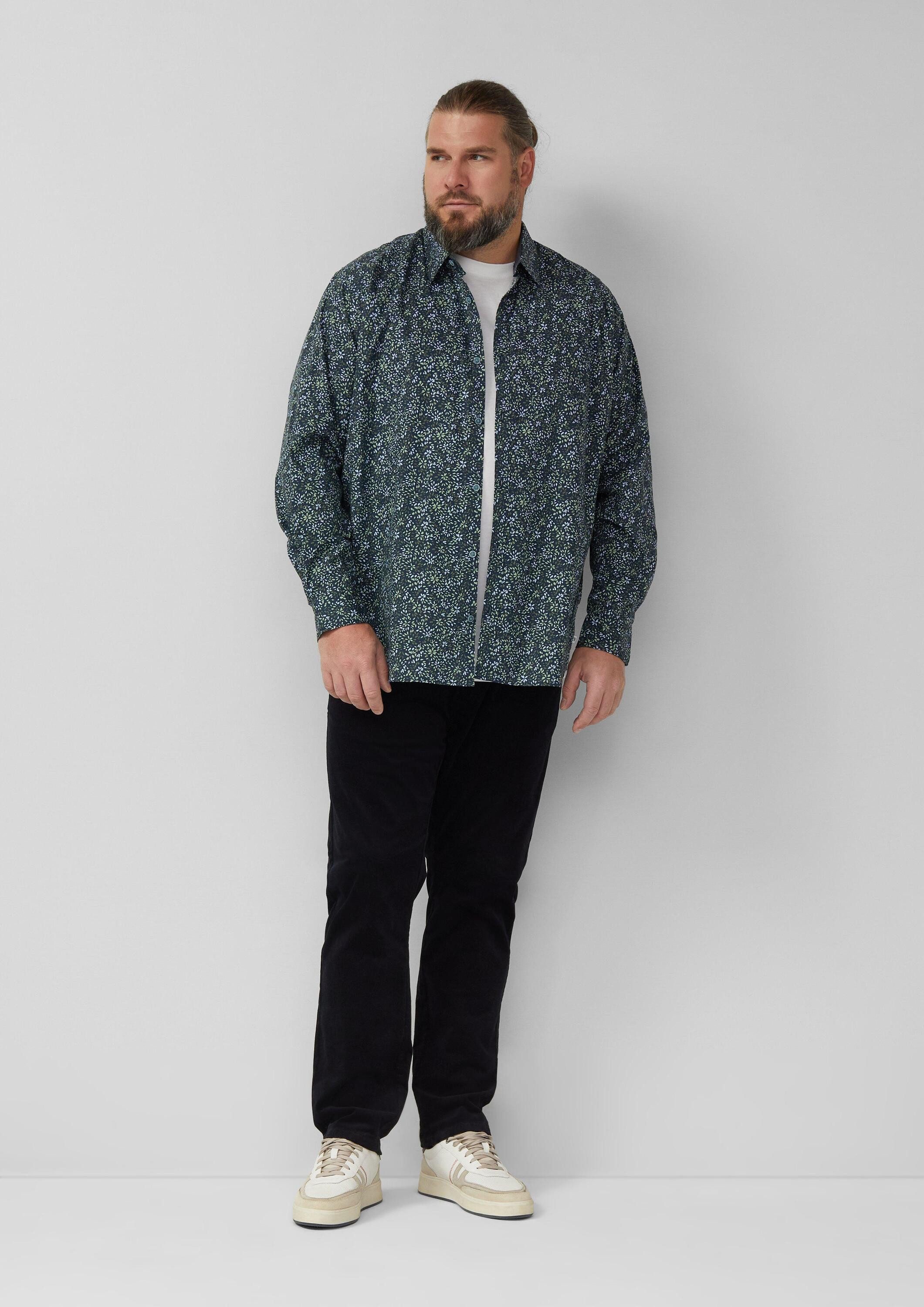 s.Oliver Langarmhemd Hemd Slim Fit: Langarmhemd mit All-over-Print und Kentkragen