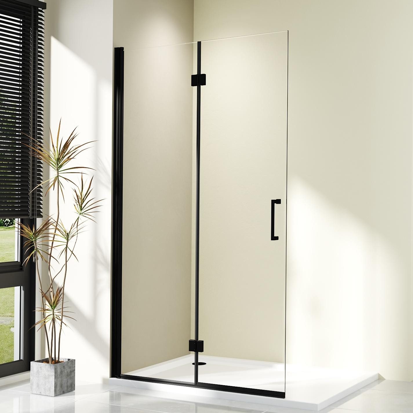 Hopibath Walk-in-Dusche Duschwand Schwarz Duschabtrennung faltbar, 5mm Nano Glas, (Falttür Rahmenlos, Höhe:195cm), 180° Faltbar, Rechts-und Links montierbar