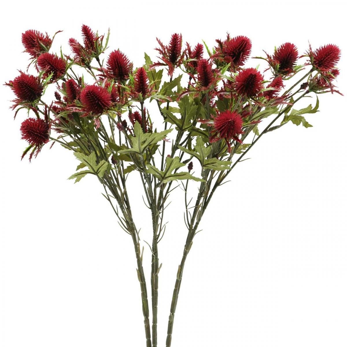 Kunstblume Distel Künstliche Blume Dekozweig Rot Burgund 10 Blütenköpfe 68cm 3er