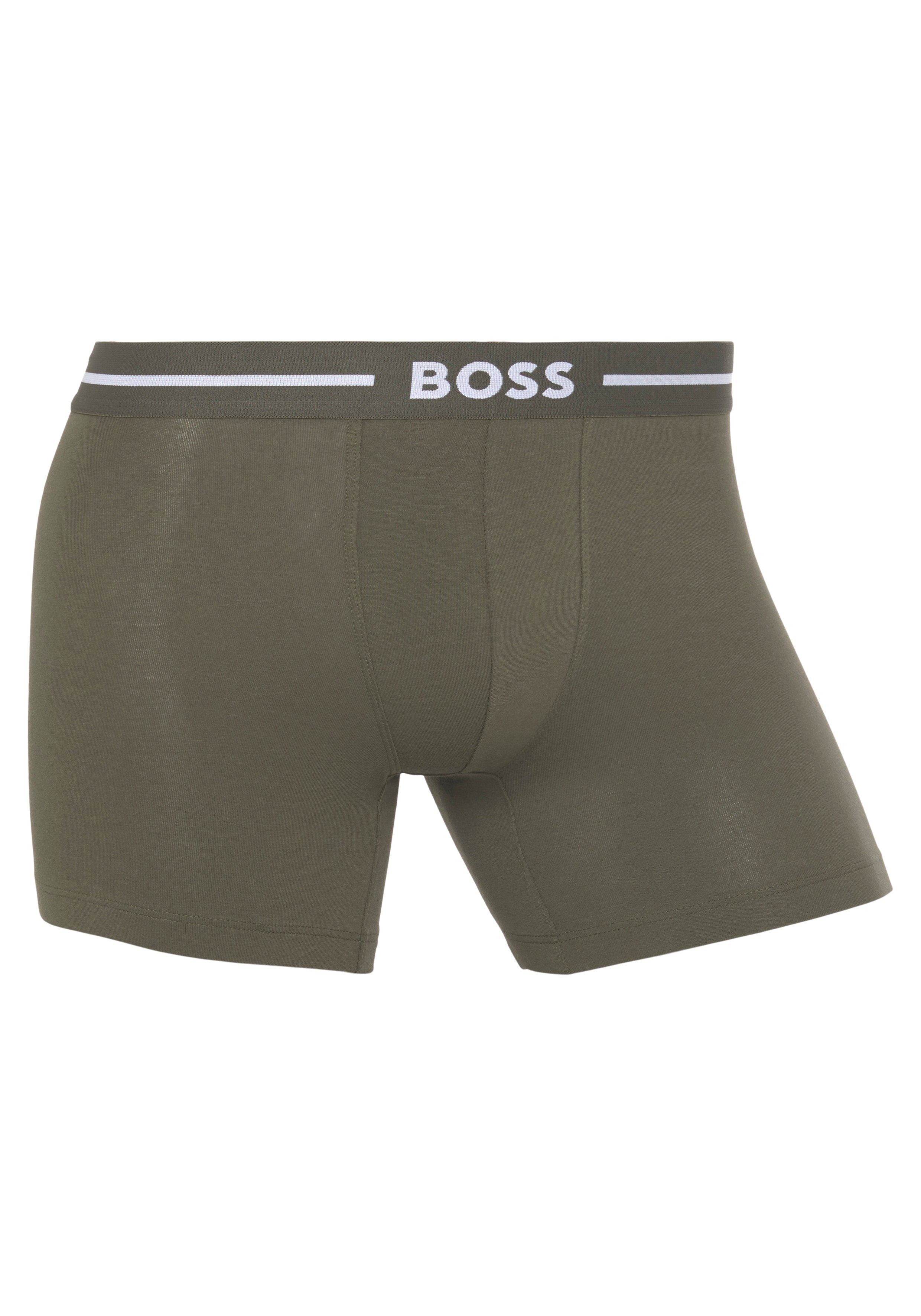(Packung, mit Schwarz/Khaki Br Bold 3er) Bund 3P BOSS am Boxershorts Logoschriftzug