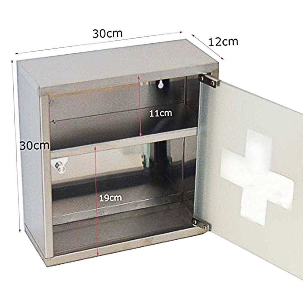 Natsen Medizinschrank aus 2 Fächer (30ⅹ30ⅹ12 Schlüsseln, Arzneischrank abschließbare cm) Erste Schrank Silber, 2 Hilfe Edelstahl,mit