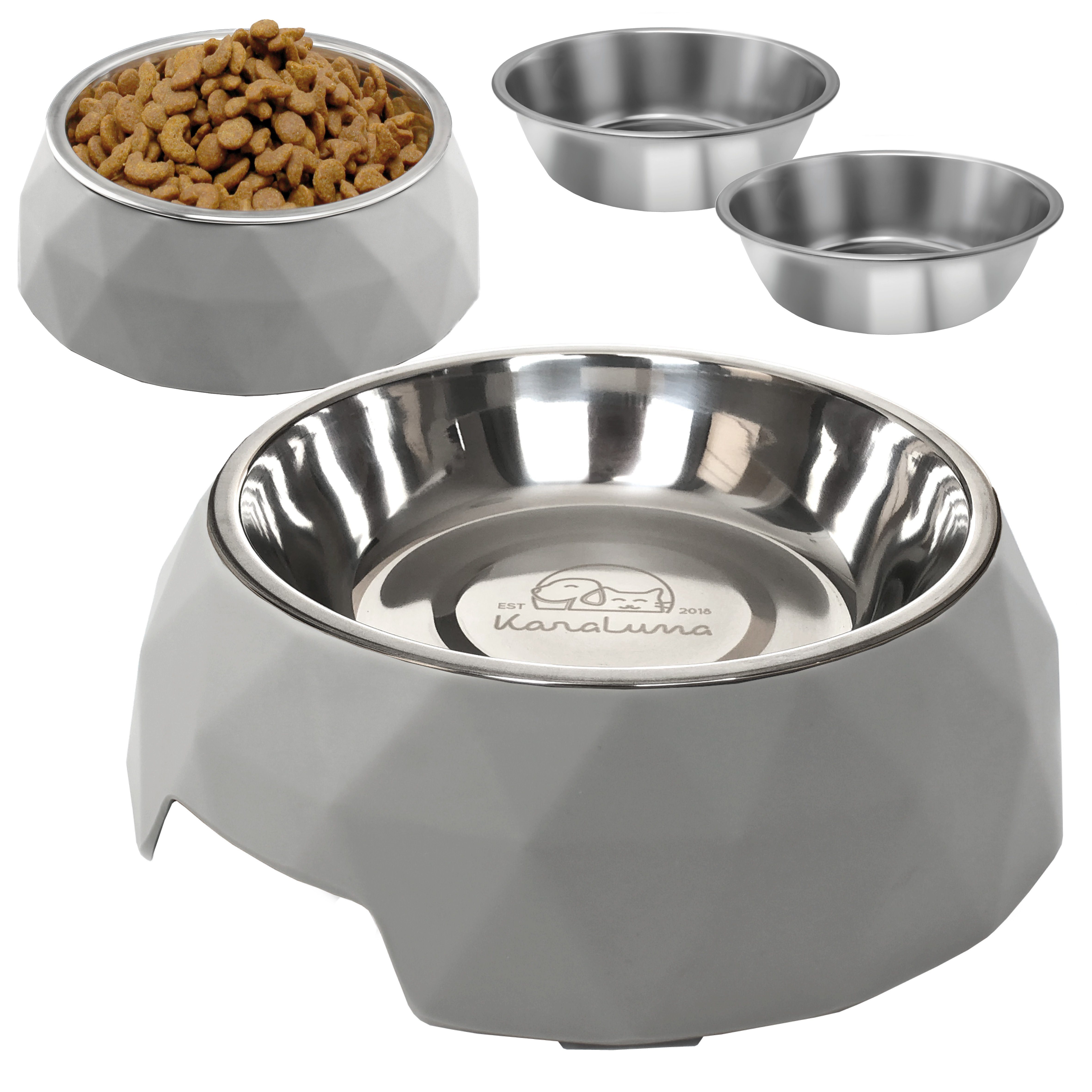 Futternapf Napfset (2 Stk) in Diamantschliff-Optik mit 4x Edelstahl Napfeinsatz I Katzennapf Hundenapf Fressnapf Futterstation Futternapf Katze Hund Welpen