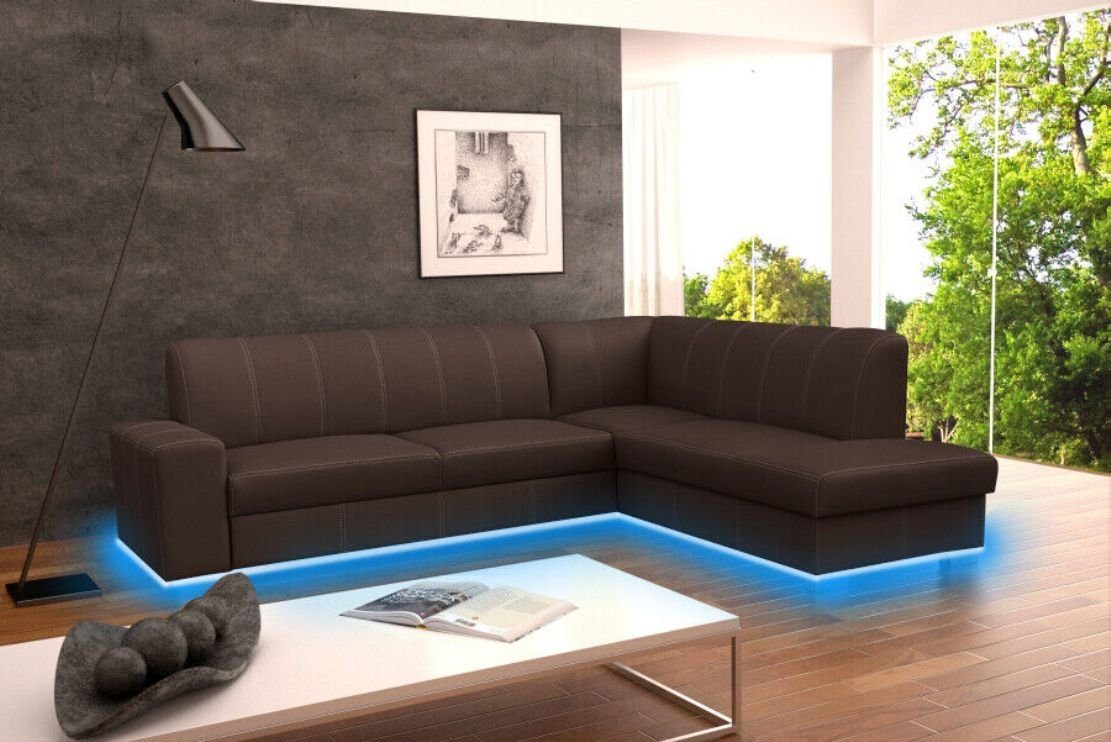 JVmoebel Ecksofa Bettfunktion Designer Ecksofa, Schlafsofa Sofa Braun Bettfunktion Bettkasten Sofa mit + Mit