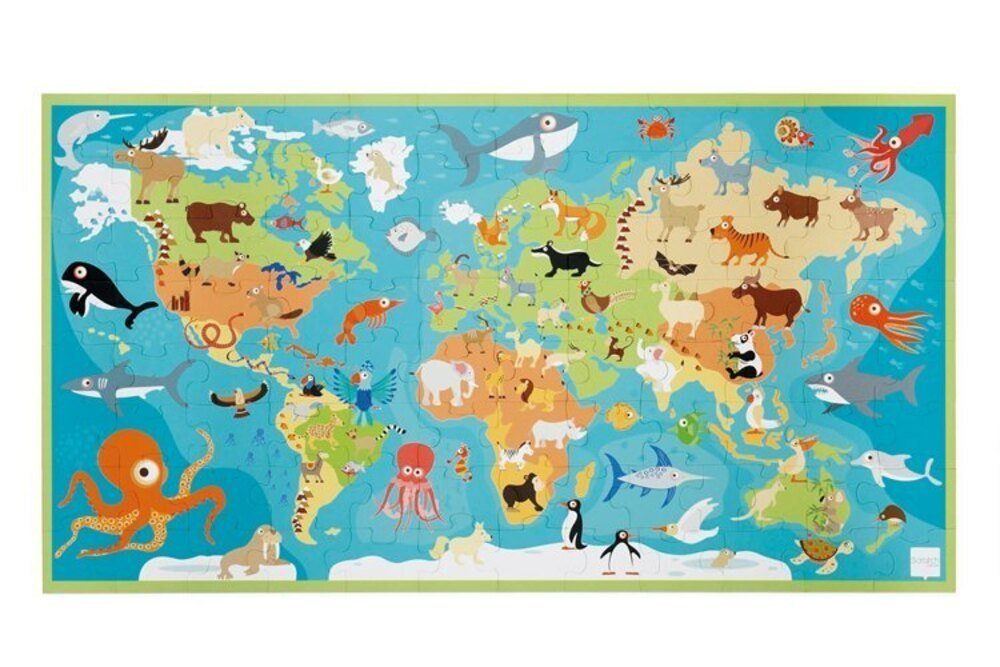 Weltkarte Puzzle 199 SCRATCH Tieren (Kinderpuzzle), mit Carletto Puzzleteile