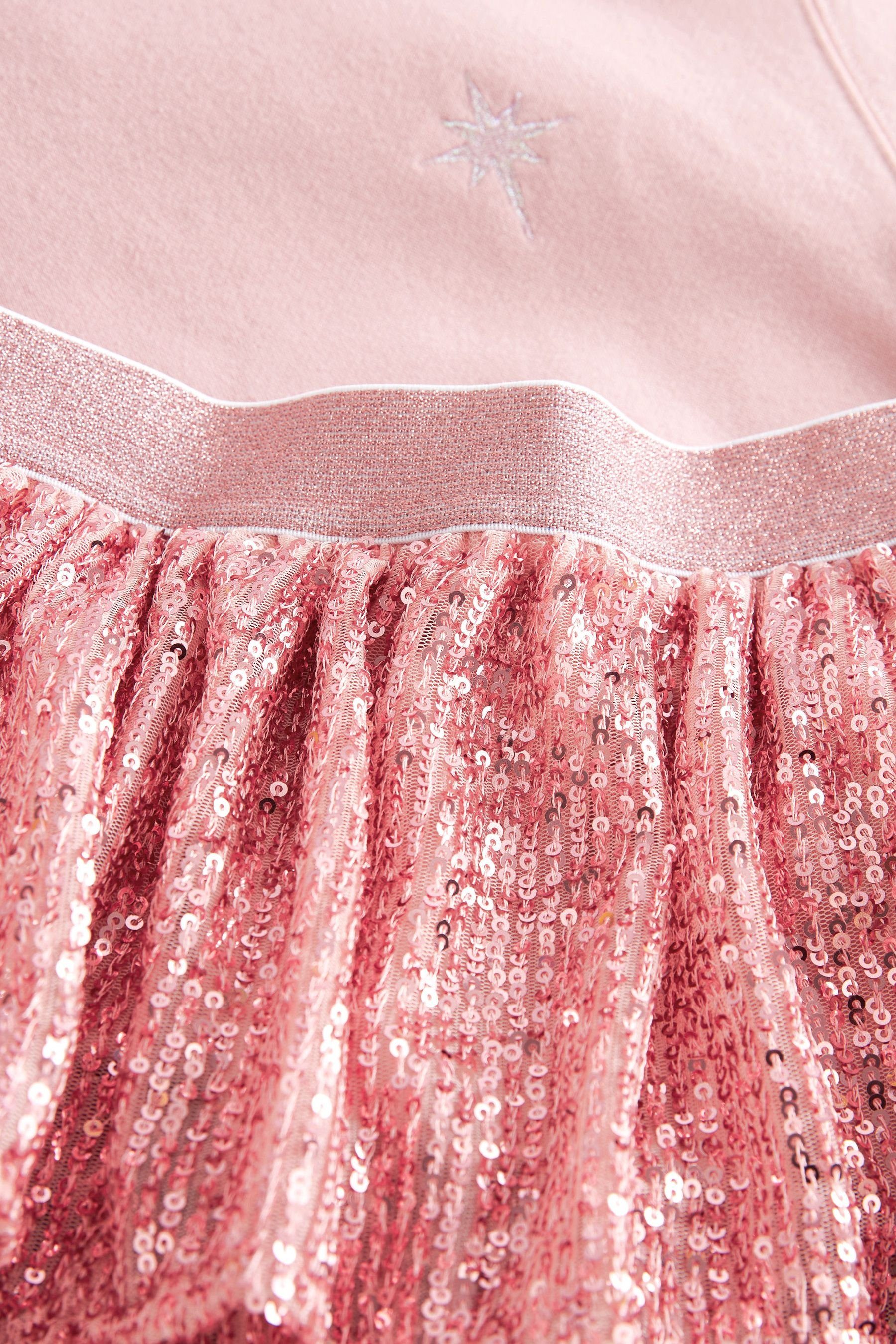 Next Pink (2-tlg) gestuftem & Cropped-Kapuzenpulli Paillettenrock Shirt Rock mit