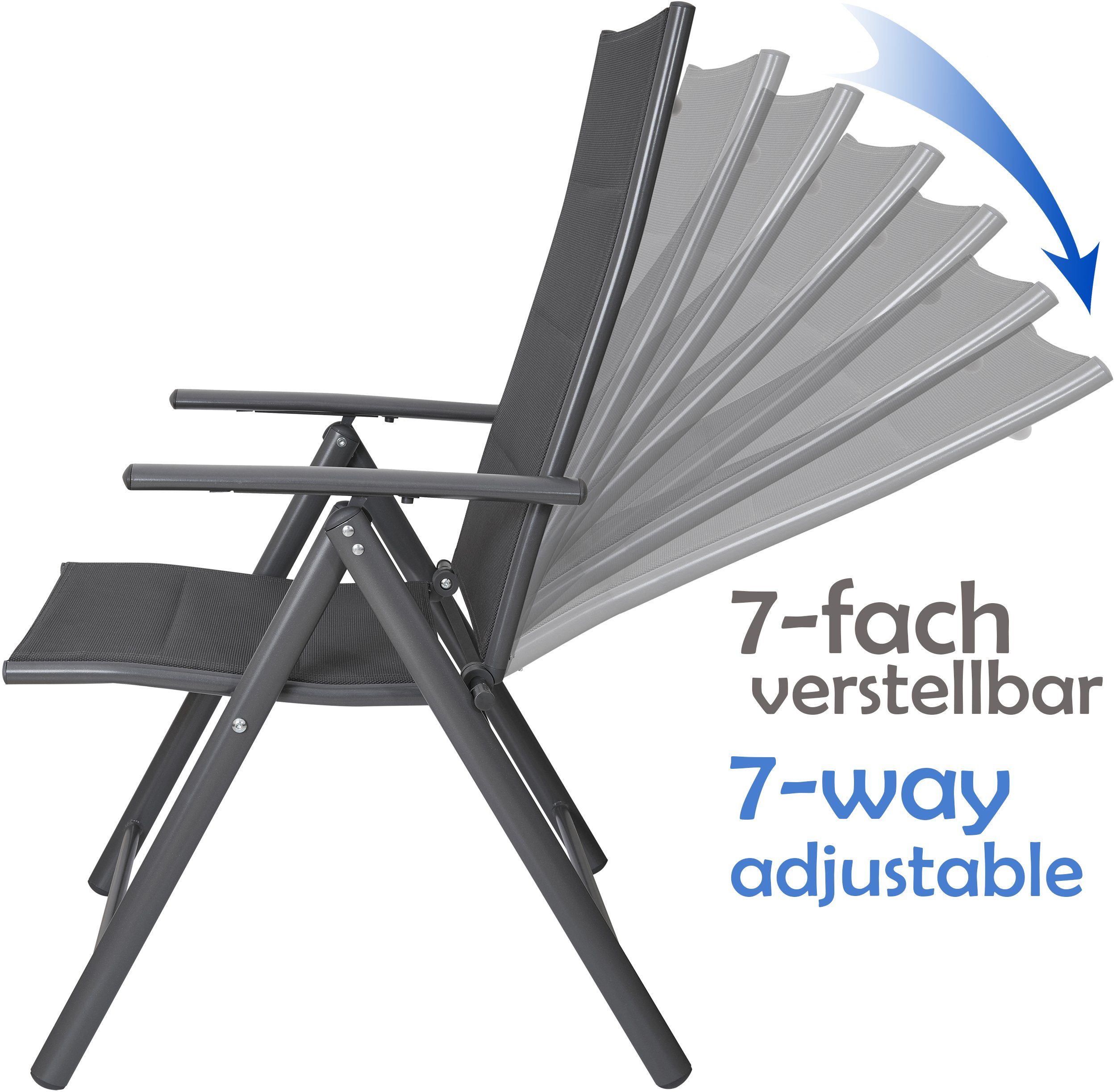 BRUBAKER Gartenstuhl Riva Stuhl mit 7-Fach verstellbarer Rückenlehne (Set, 2 St), Gartenstühle - Faltstühle klappbar - wetterfeste Klappstühle