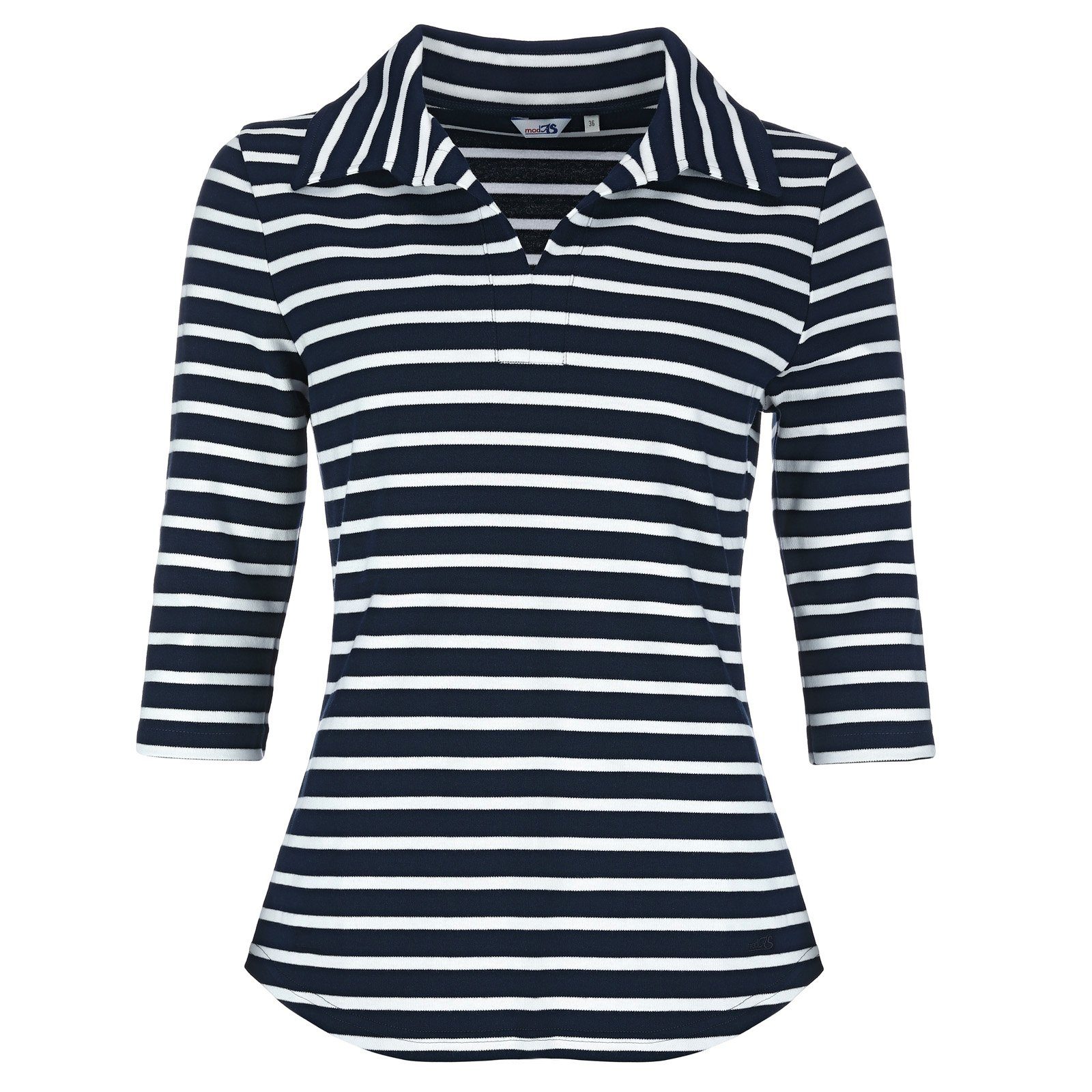 modAS Poloshirt Damen Shirt mit Polokragen und Streifen aus Baumwolle (05) blau / weiß