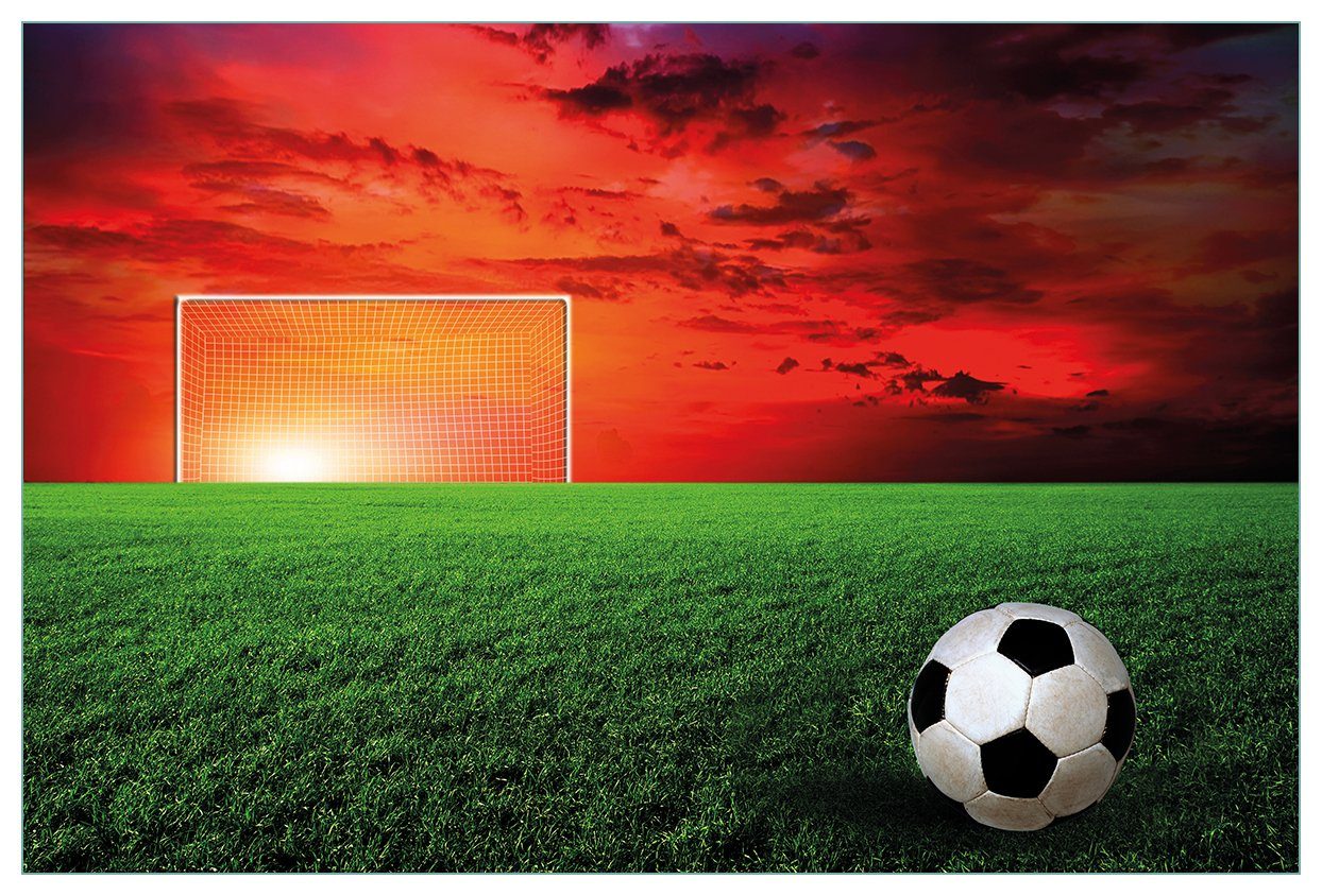 Wallario Küchenrückwand Fußball - Fußballfeld bei Sonnenuntergang, (1-tlg)