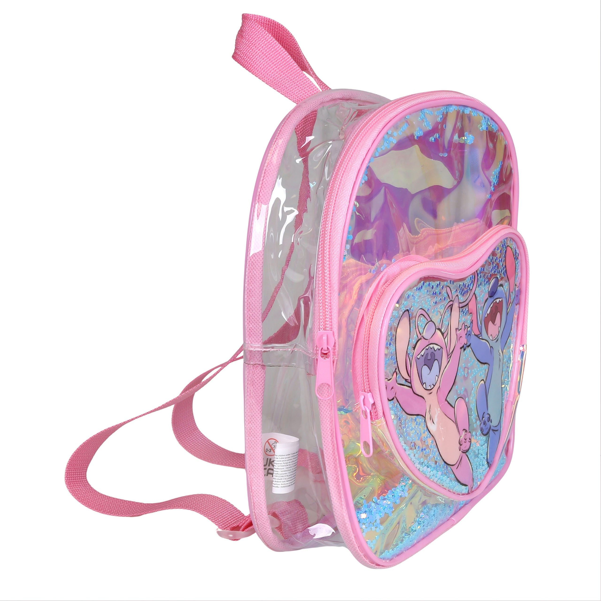 Disney Schulrucksack Disney Stitch Kinderrucksack transparent + Zubehör 24x21x6 cm