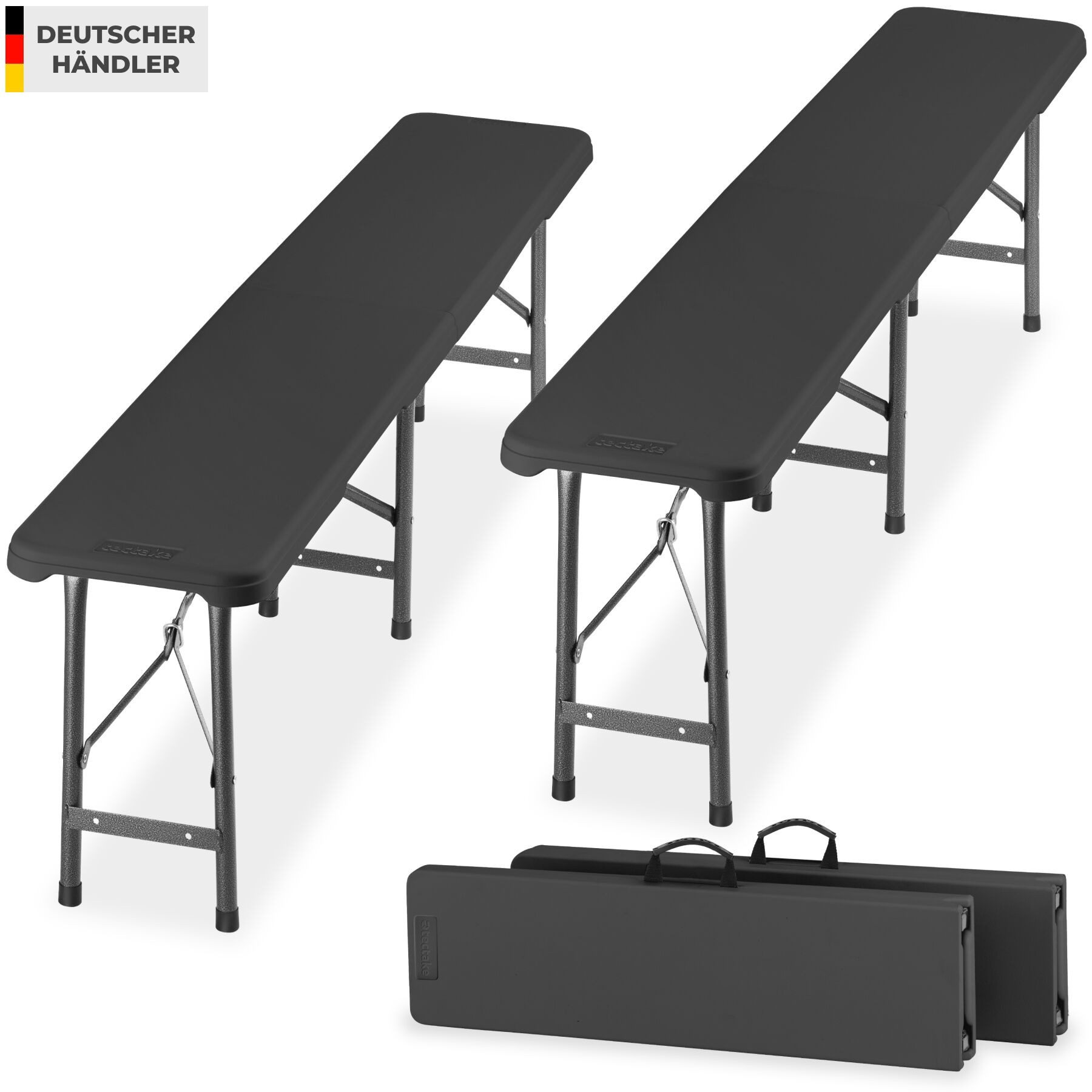 tectake Campingstuhl 2er Set Bierbank für bis zu 8 Personen, je 500 kg belastbar (Klappbank Panja, 2 St), wetterfest, robuster Kunststoff, gummierte Tragegriffe
