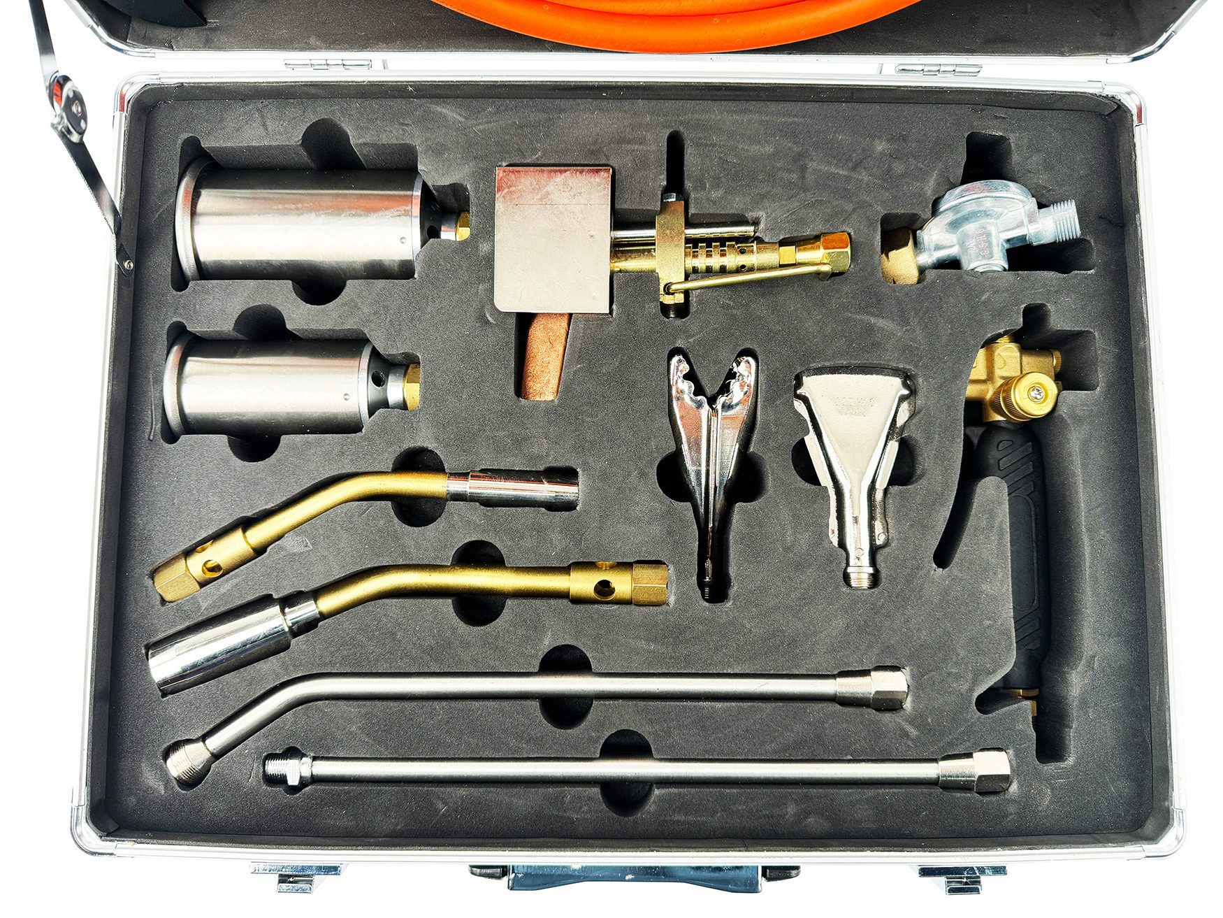 WELDINGER Lötkolben Lötkoffer professional für Propan Sicherheitshandgriff Schlauch Regler, max. 1800 °C, Flüssiggas, Set, Komplettsatz für unterschiedliche Lötarbeiten