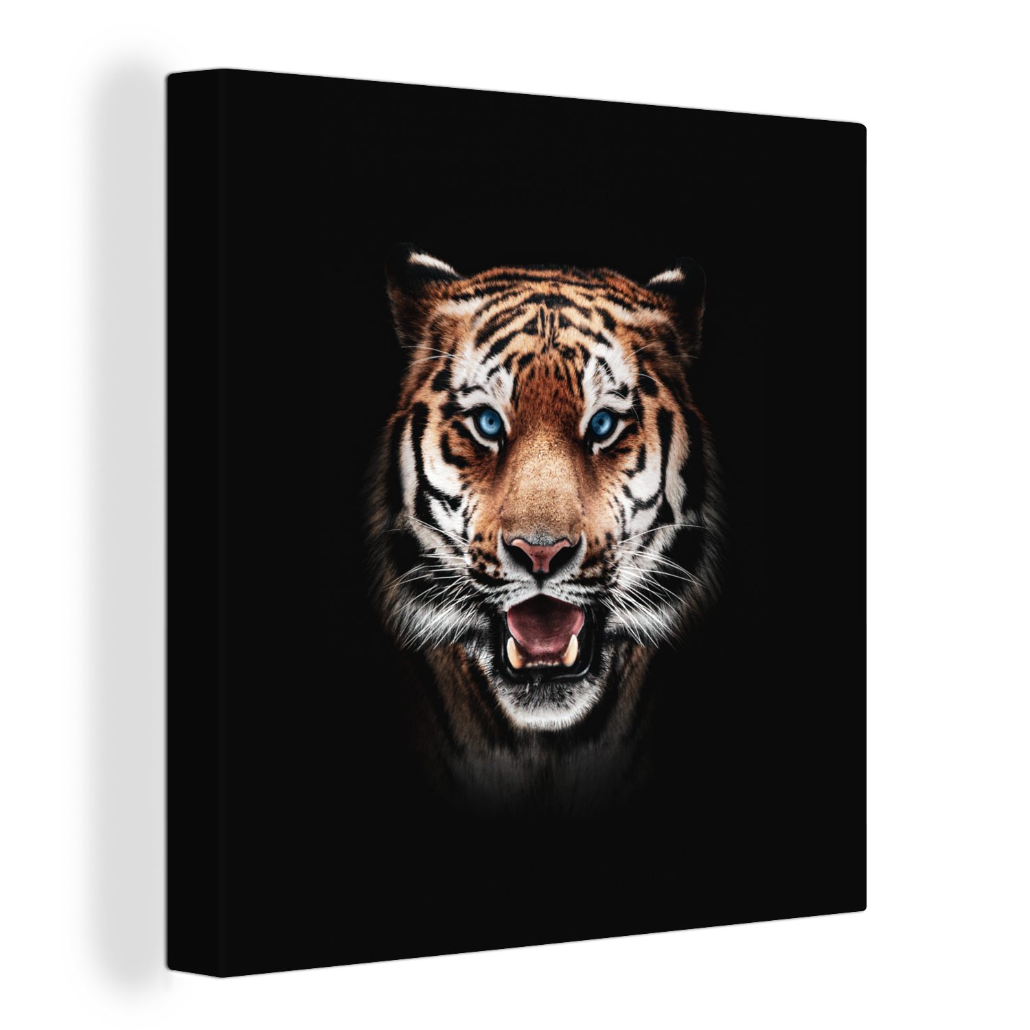 OneMillionCanvasses® Leinwandbild Tiger - Tiere - Schwarz, (1 St), Leinwand Bilder für Wohnzimmer Schlafzimmer