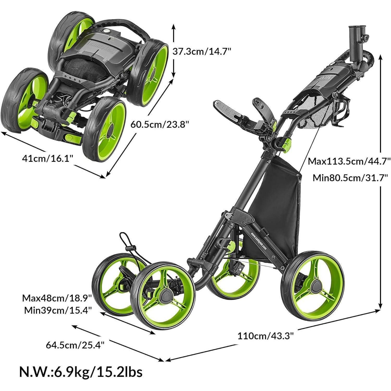 CaddyTek Golftrolley + Golfbag Explorer V8 Superlite Golfwagen 4 Räder 2019 - Black Lime