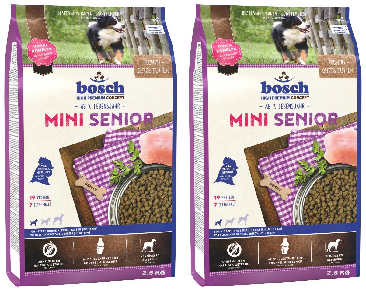 BOSCH PETFOOD Hundetrockenfutter »Mini Senior«, 2 Beutel á 2,5 kg