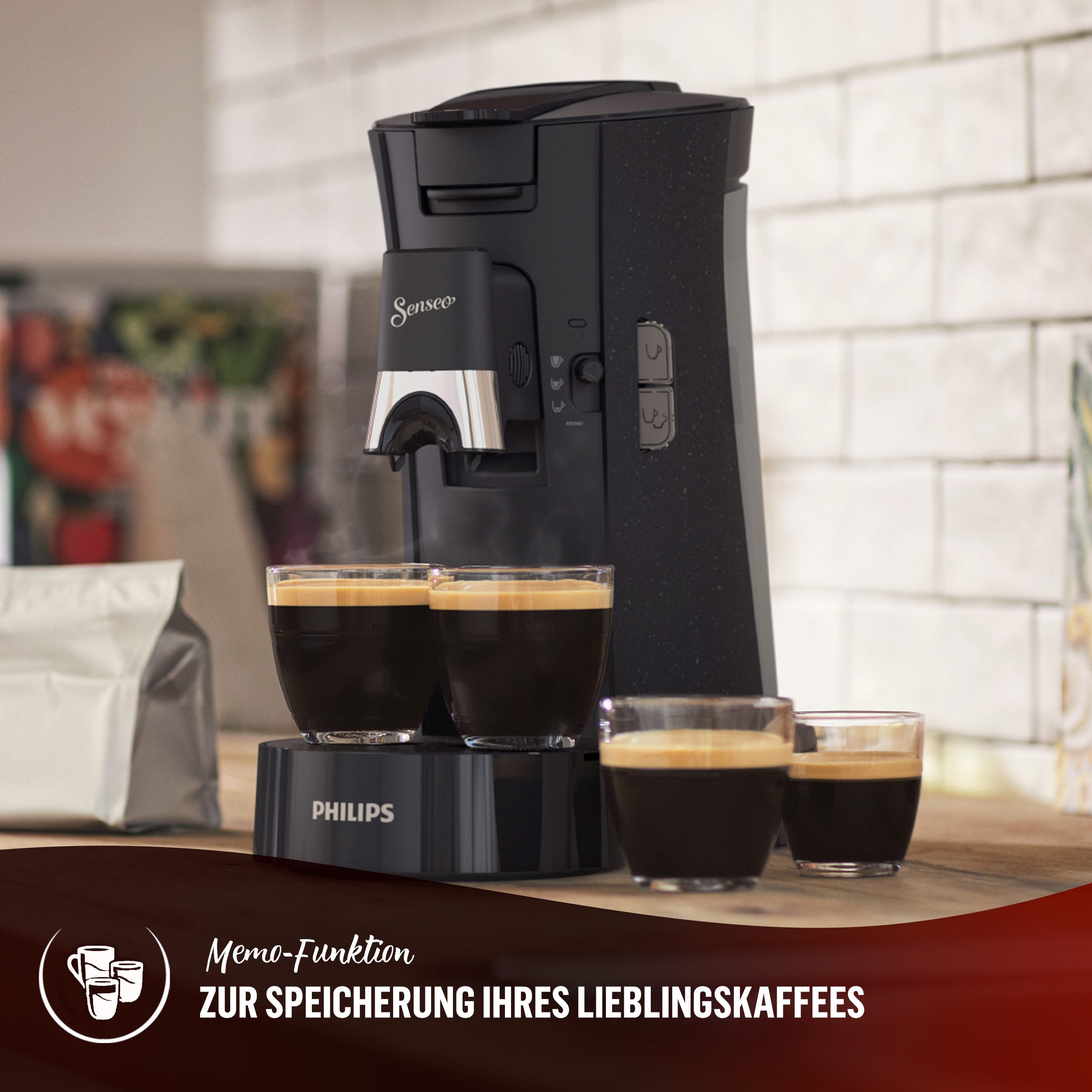 Philips Senseo Kaffeepadmaschine Select CSA240/90, mit drei Kaffee-Einstellungen, aus 21% rec. Plastik, Memo-Funktion