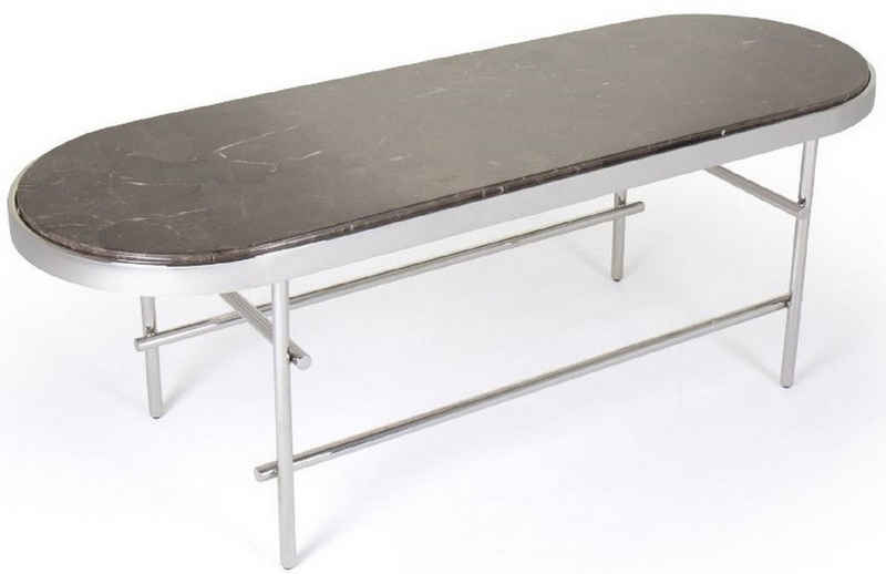 Casa Padrino Couchtisch Luxus Couchtisch Dunkelbraun / Silber 130 x 45 x H. 45 cm - Ovaler Wohnzimmertisch mit Marmorplatte und Edelstahl Gestell - Luxus Möbel