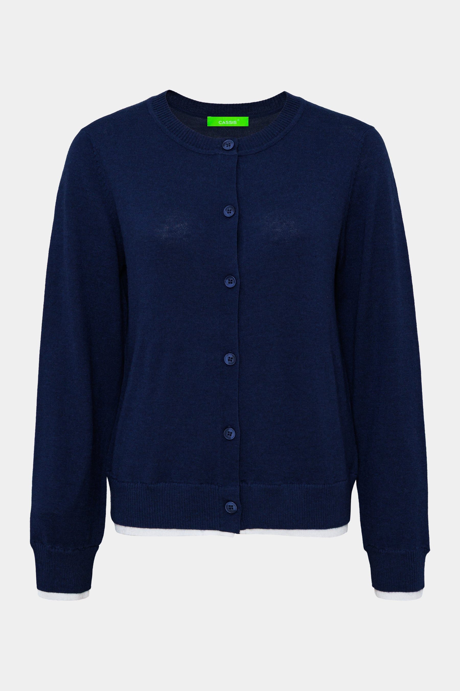 Cassis Strickjacke Damen elegante Woll-Strickjacke mit Kontrast Streifen günstig online kaufen