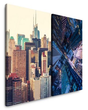 Sinus Art Leinwandbild 2 Bilder je 60x90cm New York Wolkenkratzer Mega City Architektur Großstadt Skyline Urban