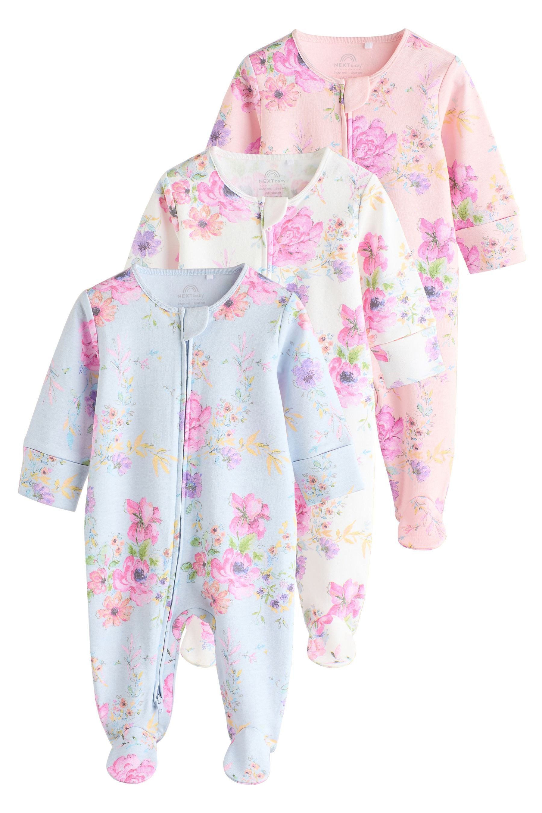 Next Schlafoverall Florale Baumwollstrampler, 3 Stk. günstig online kaufen