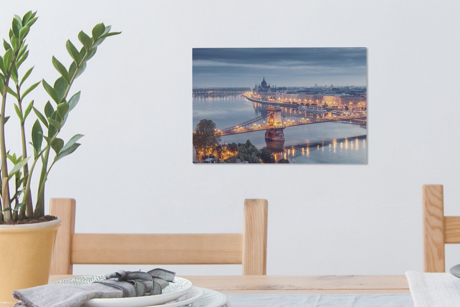 Leinwandbilder, Skyline, cm - Wanddeko, Aufhängefertig, - OneMillionCanvasses® (1 Wandbild St), Kettenbrücke Leinwandbild 30x20 Budapest