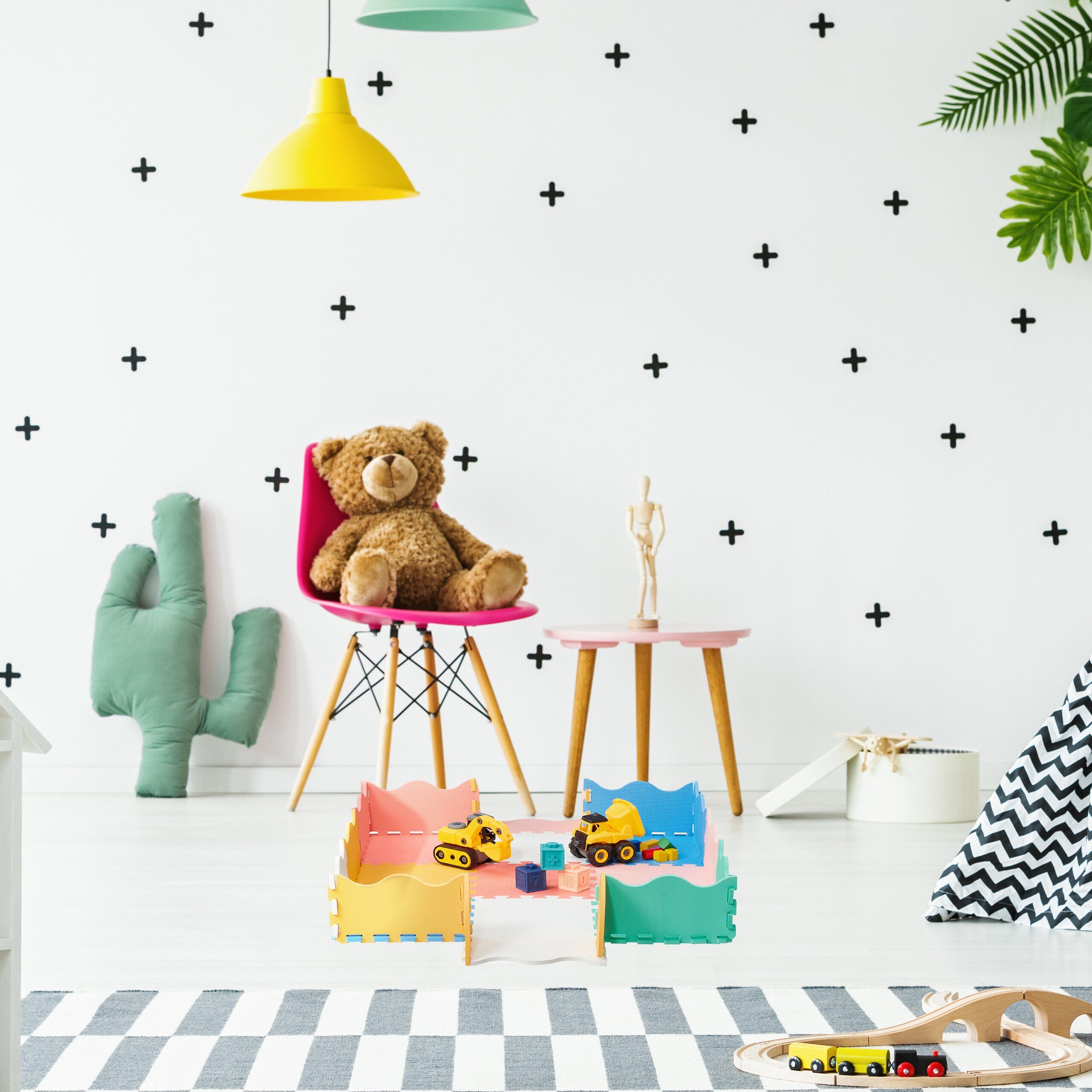 relaxdays Spielmatte Bunte Puzzlematte mit Rand günstig online kaufen
