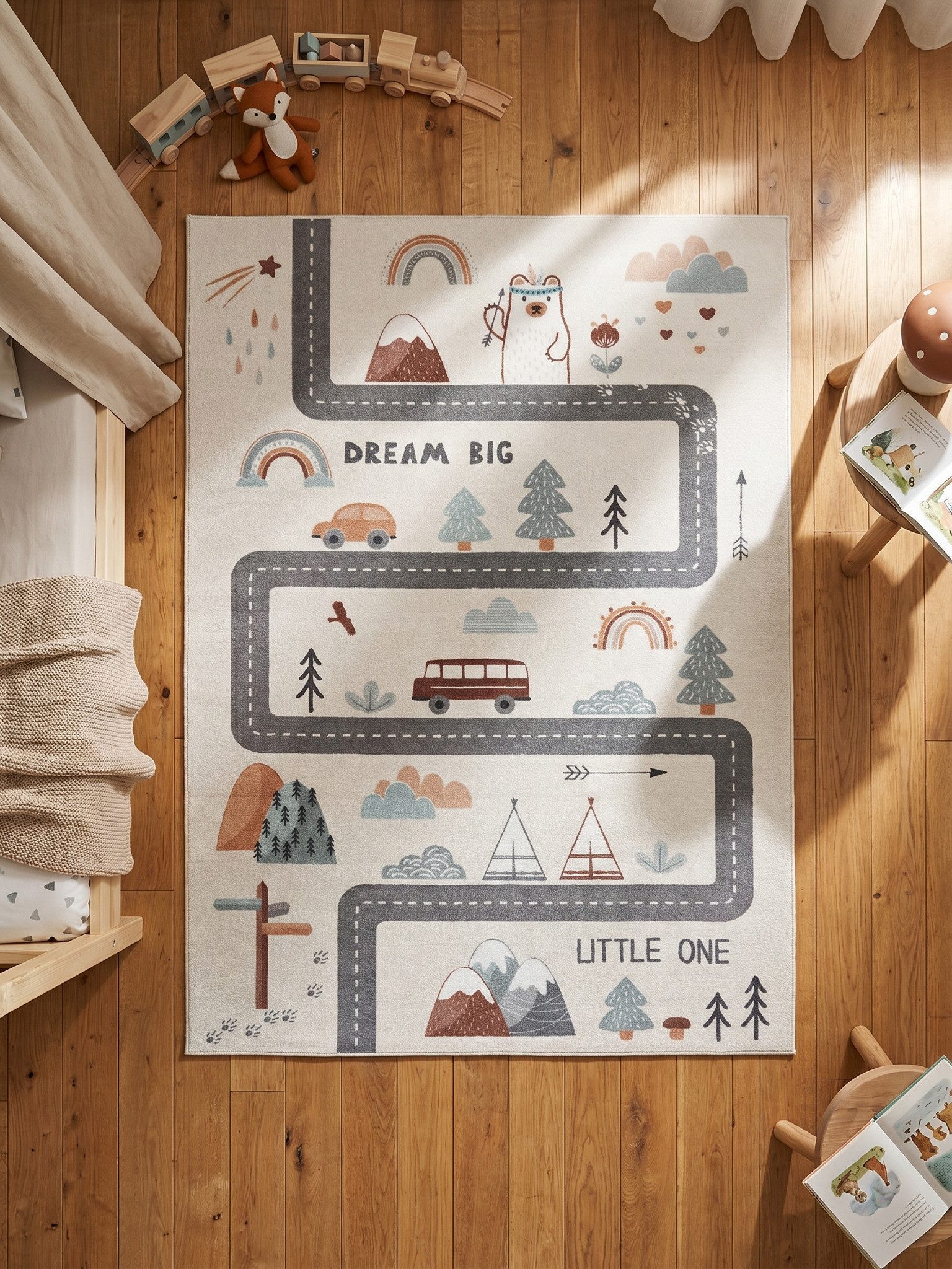 KADIMA DESIGN Kinderteppich TINO Kinderteppich Waschbar Kinderzimmer Schadstoffgeprüft, Läufer, Höhe: 10 mm, Creme, 80x150 cm, Kinderteppich Waschbar Spielteppi – Bild 4 von 5