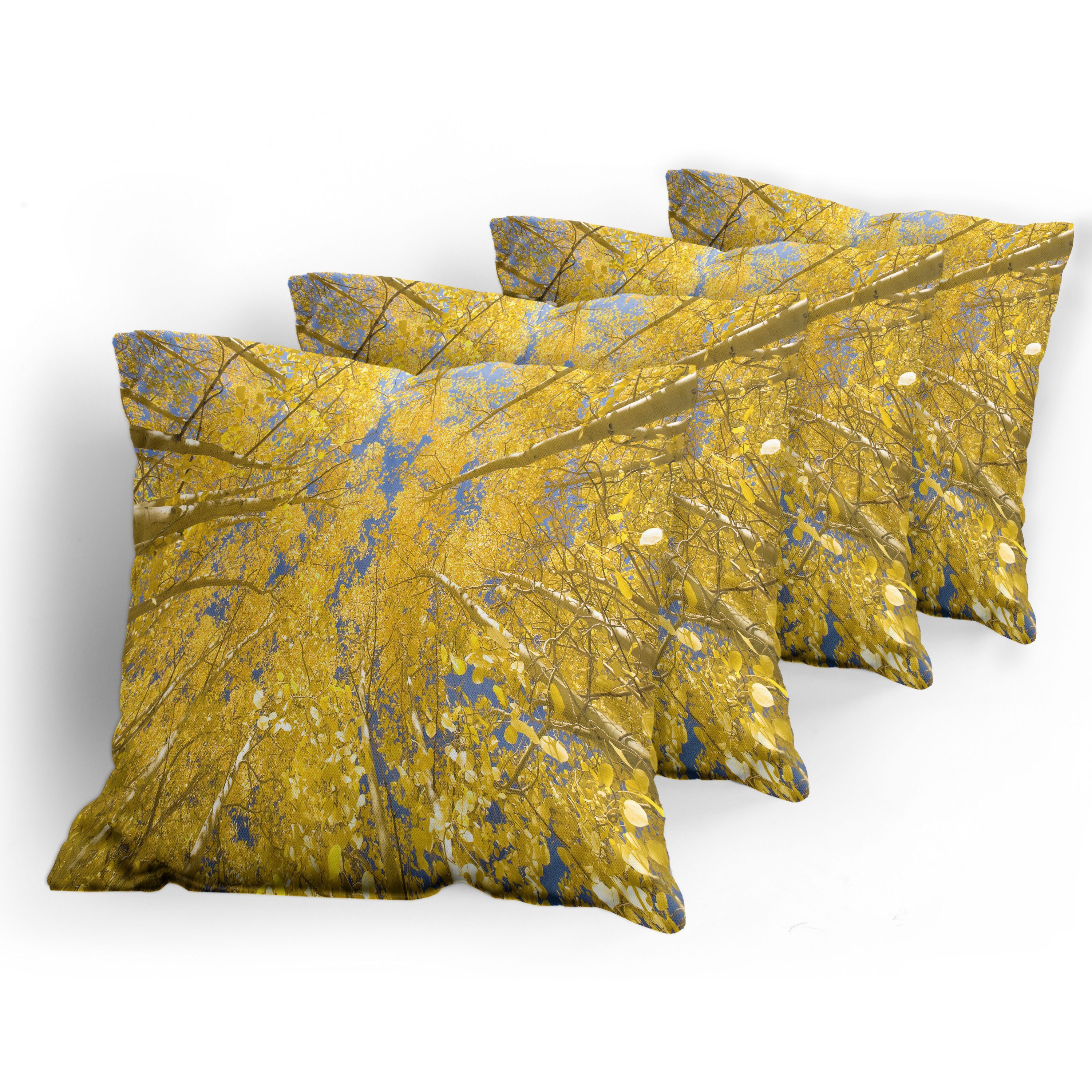Digitaldruck, Stück), Abakuhaus (4 Modern Doppelseitiger Blau Accent Aspen-Bäume Kissenbezüge und Gelb