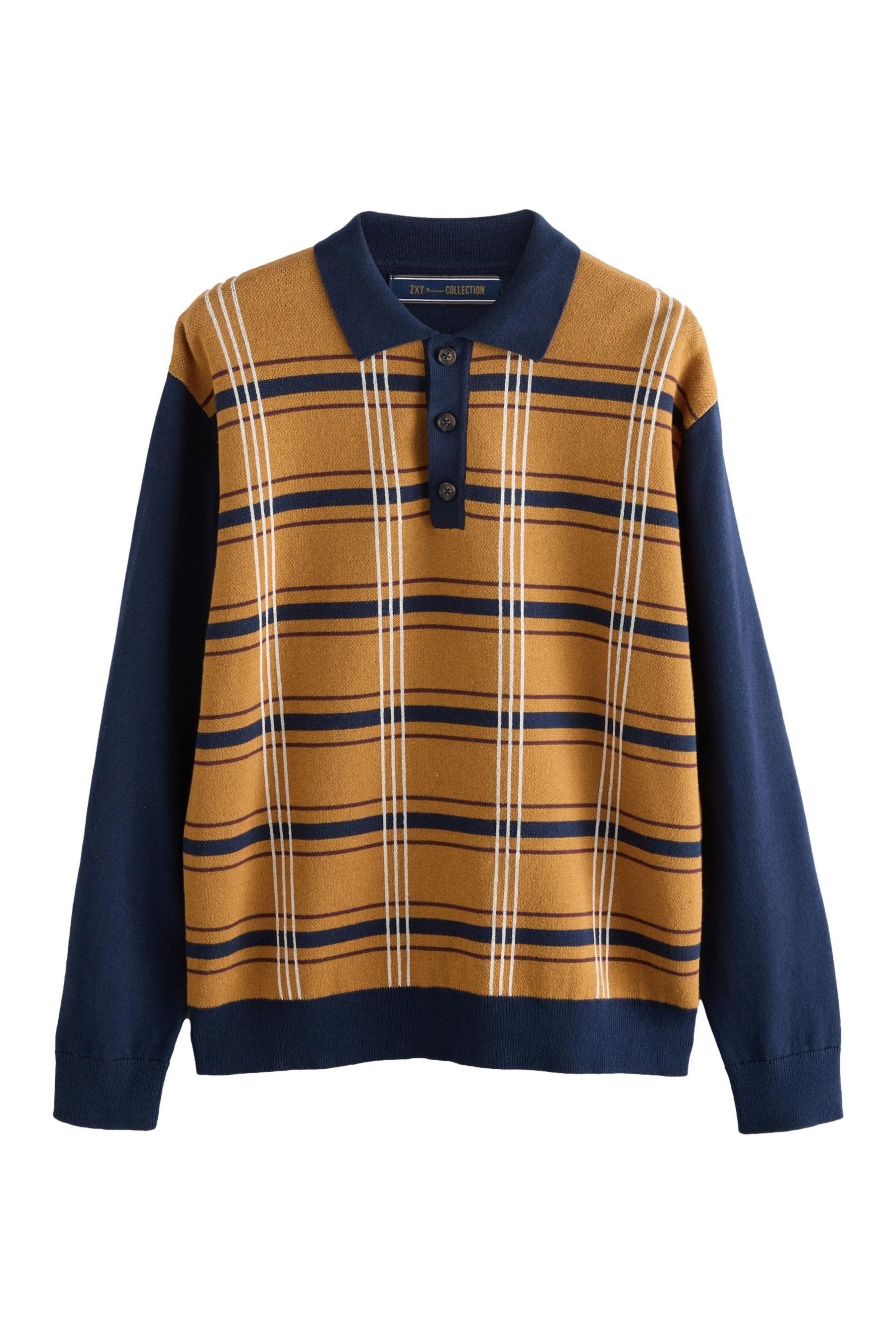 Langarm-Poloshirt Kariertes Regular Fit Strick-Poloshirt mit Knöpfen