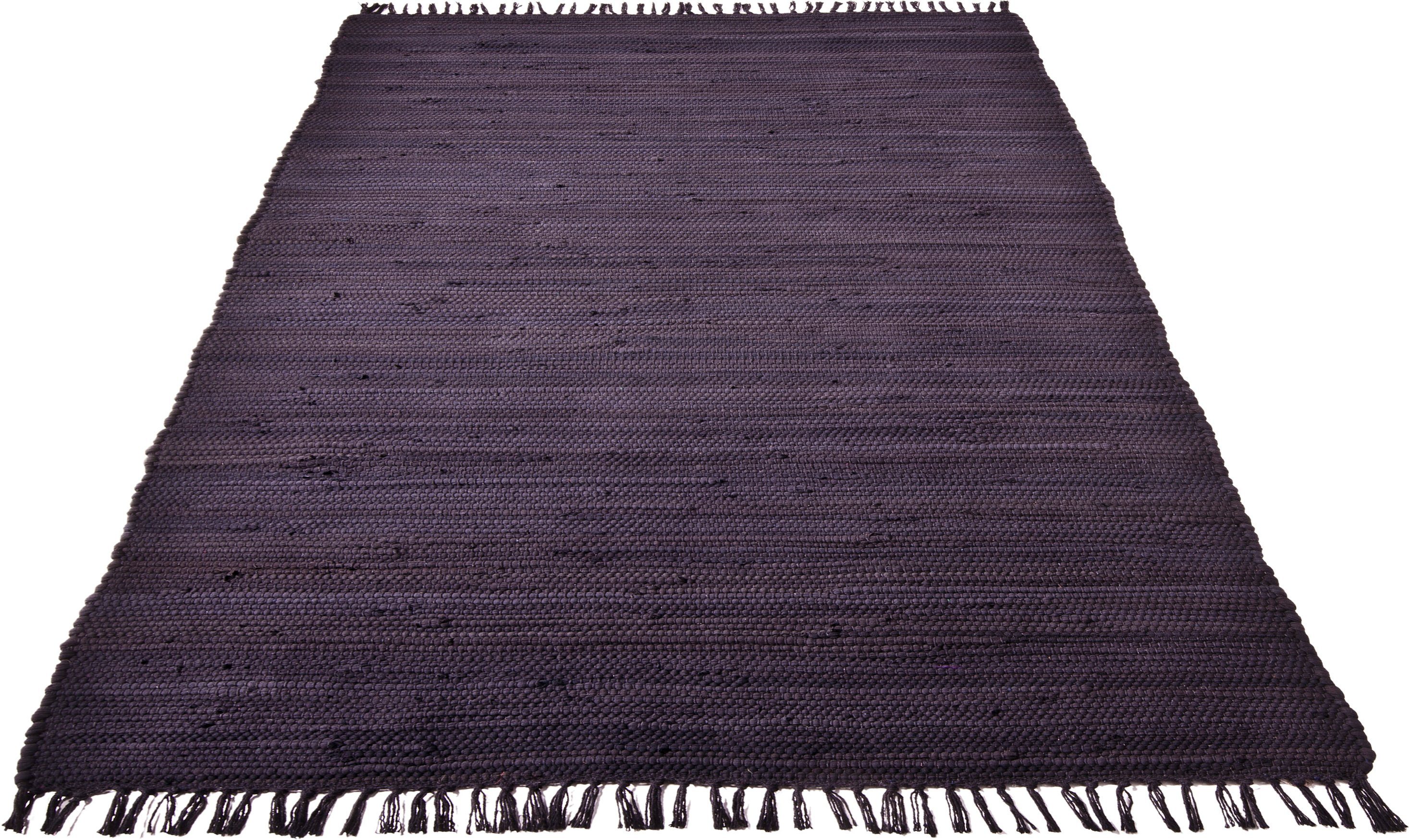 Teppich Schwarz Baumwolle handgewebt waschbar Uni wendbar 