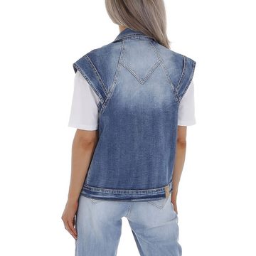 Ital-Design Jeansweste Damen Freizeit Used-Look Stretch Weste in Blau