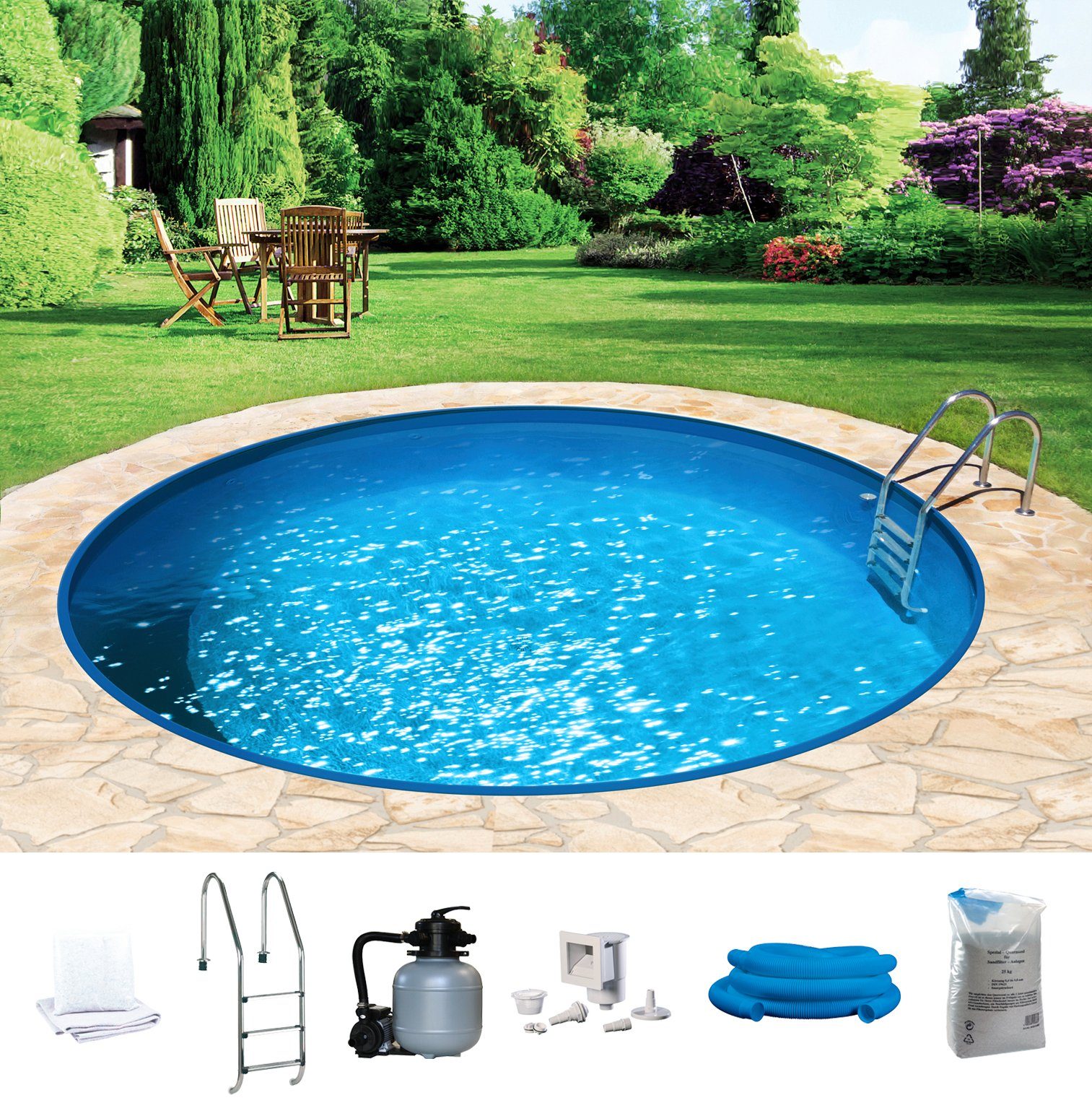 my POOL BWT Rundpool HOLIDAY inkl. umfangreichem Zubehör (Komplett-Set, 7-tlg), Höhe 150 cm, in versch. Größen erhältlich