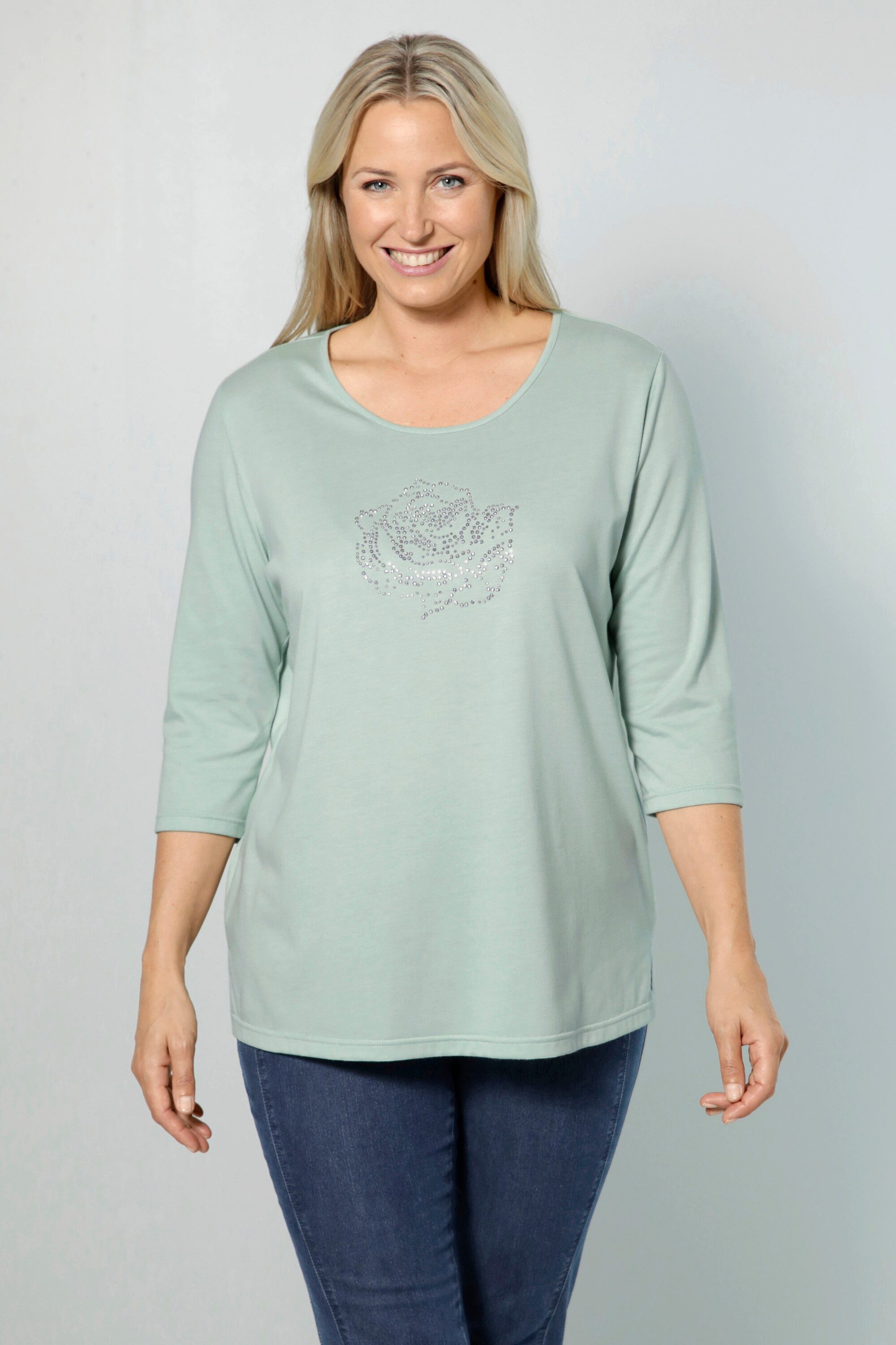 meyermode T-Shirt T-Shirt Rosen-Motiv Rundhals 3/4-Ärmel günstig online kaufen