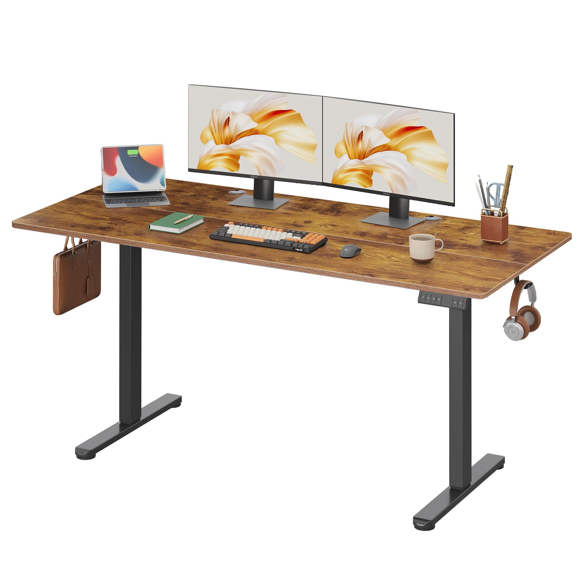 DEVAISE Schreibtisch Höhenverstellbarer Schreibtisch elektrisch 100×60 cm (Höhenverstellung 72–118 cm, Memory-Funktion für 3 Höhen, leise