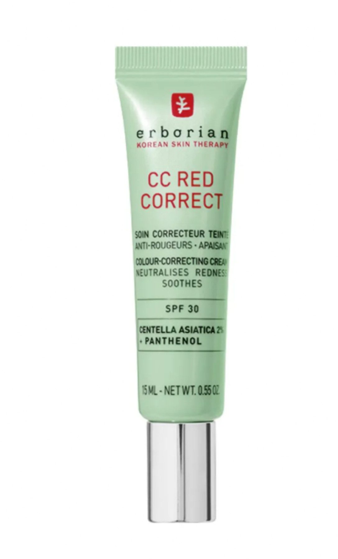 Erborian Gesichtspflege CC Red Correct mit Centella Asiatica gegen Rötungen und Unregelmäßigkeiten im Teint, Farbkorrektur & Teint-Perfektionierer, LSF 30