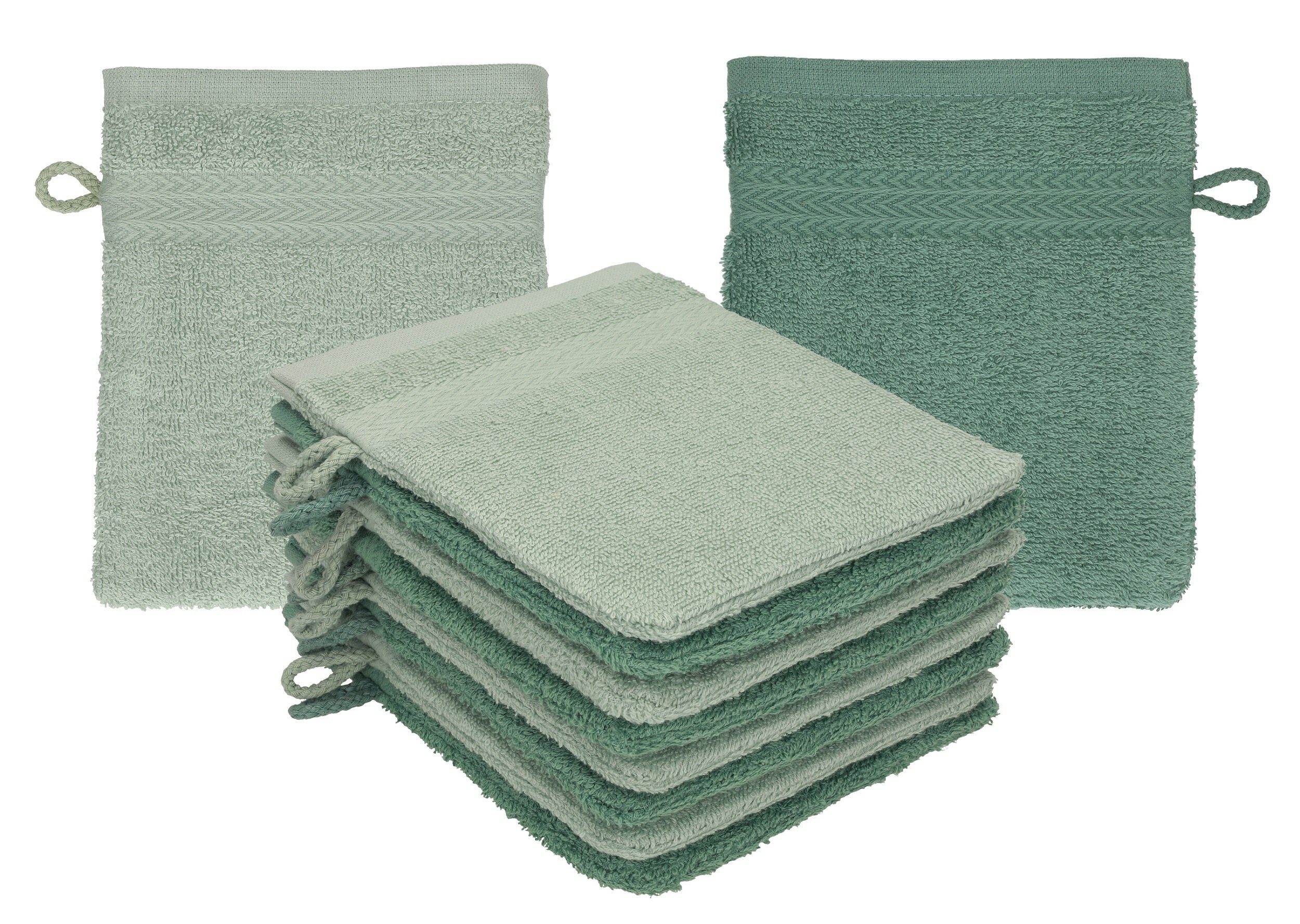 Set cm Waschhandschuh Betz - Waschlappen Premium Waschhandschuhe 100% (10-tlg) heugrün 10 Stück Farbe Baumwolle 16x21 tannengrün