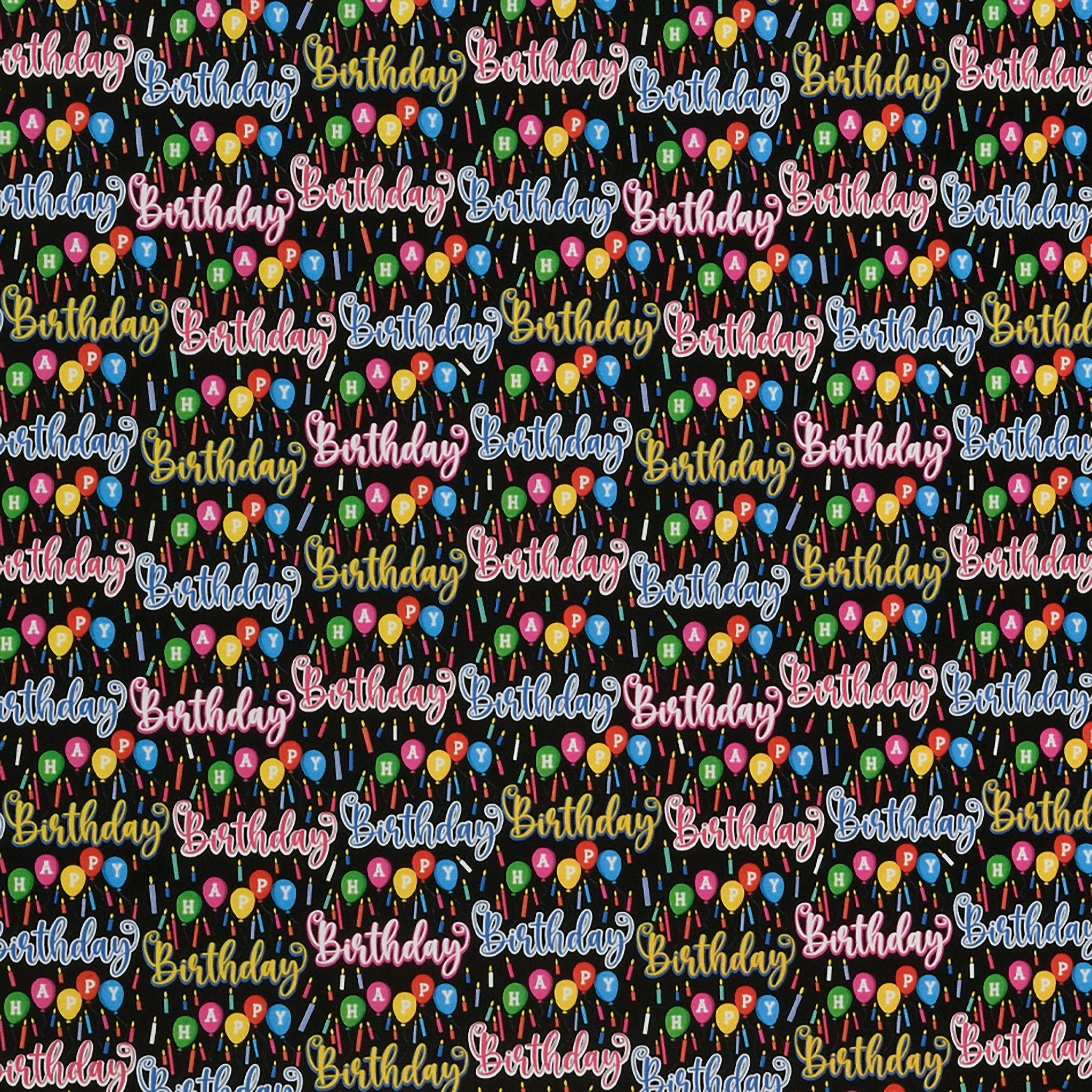 Star Geschenkpapier, Geschenkpapier Happy Birthday Motiv 70cm x 2m Rolle Schwarz / Bunt