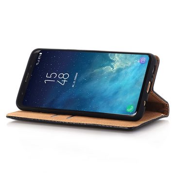 FITSU Handyhülle Handytasche für Samsung Galaxy A6 Plus Hülle Schwarz 6,0 Zoll, Flipcase für Samsung A6 Plus Handyhülle, Handytasche mit Kartenfach