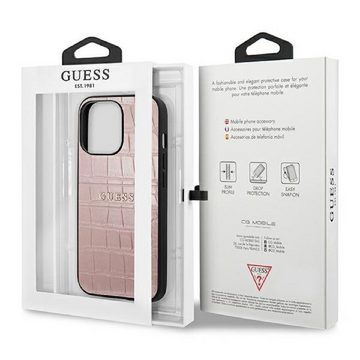 Guess Handyhülle Case iPhone 13 Pro Krokodiloptik Kunstleder rosa pink 6,1 Zoll, Kantenschutz