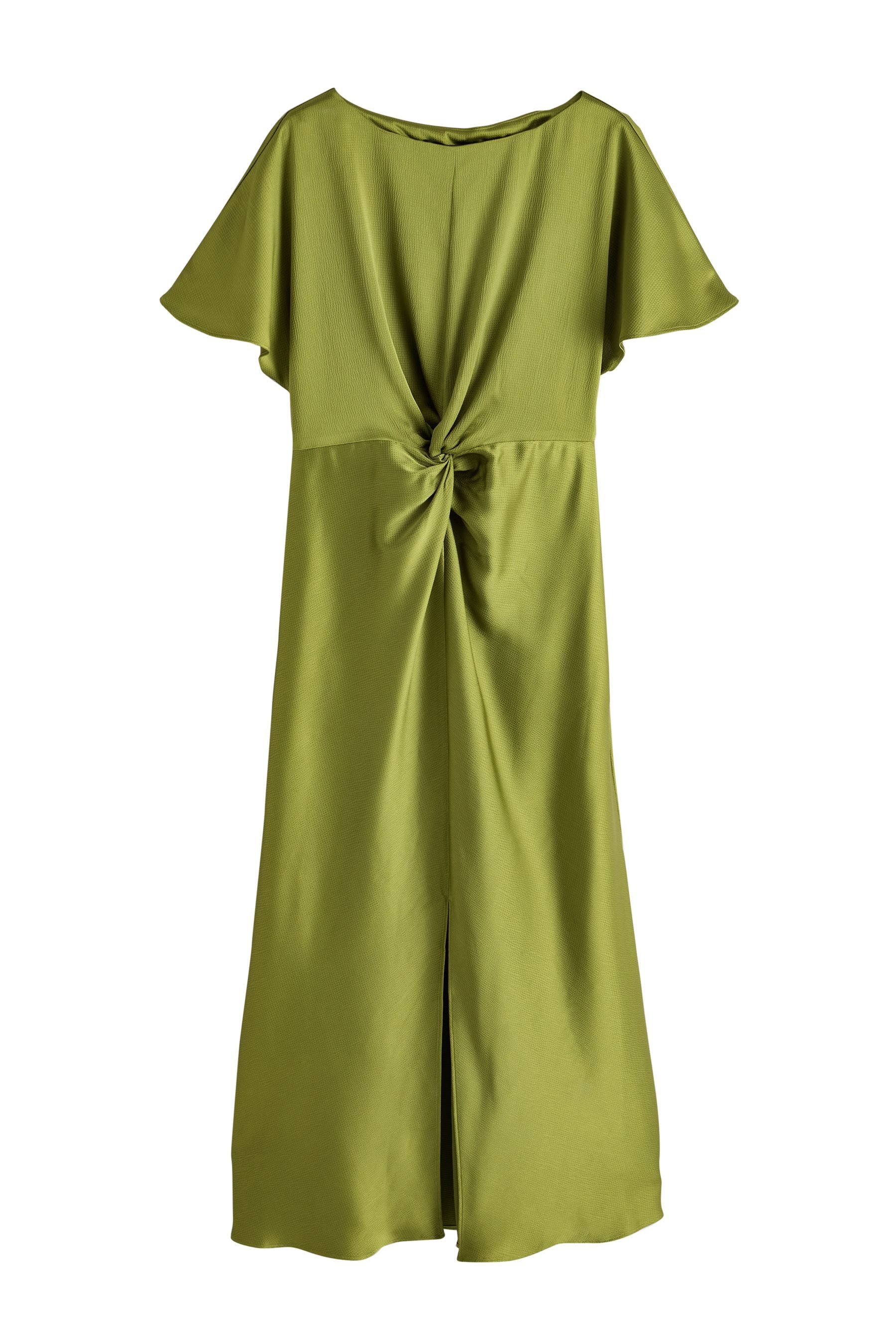 Next Midikleid Kurzarm-Midikleid aus Satin mit Zierknoten vorne (1-tlg)
