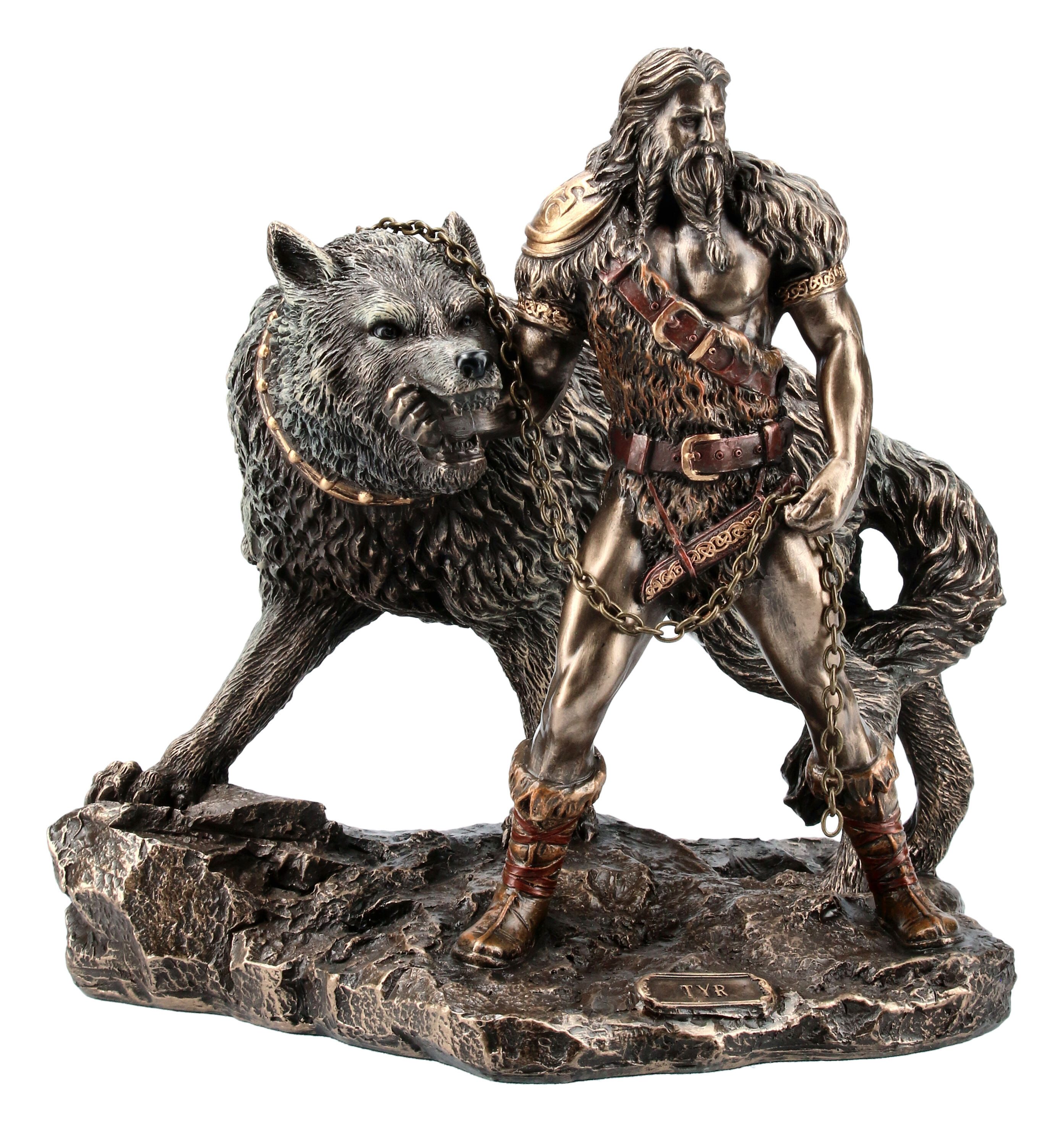 Figuren Shop GmbH Fantasy-Figur Tyr Figur mit Fenriswolf - Gott des Kampfes - Veronese Fantasy Deko