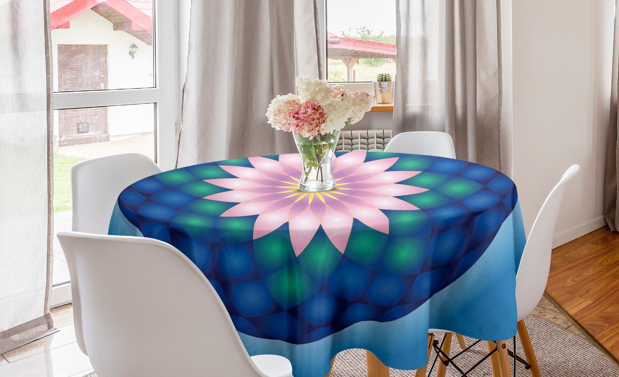 Abakuhaus Tischdecke Kreis Tischdecke Abdeckung für Esszimmer Küche Dekoration, Blumen-Mandala Naher Osten Motive