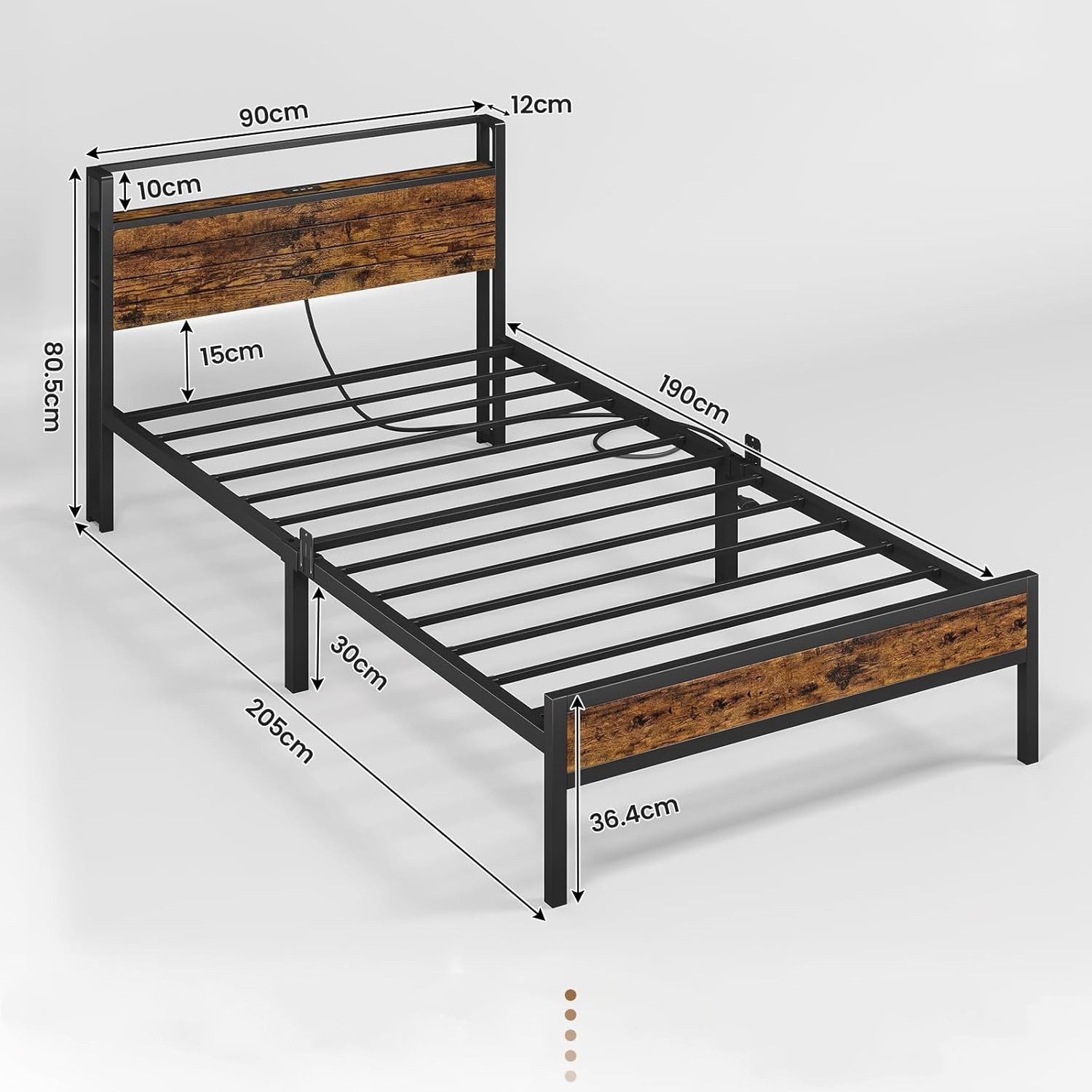 MSMASK Bettgestell Vintage Braun Metallbett mit 3 USB-Anschlüssen und LED B günstig online kaufen