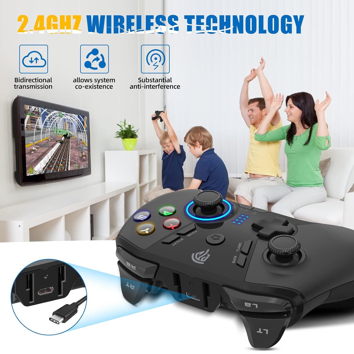 EasySMX 2.4G Wireless Controller Gamepad, einstellbare LED Wireless-Controller