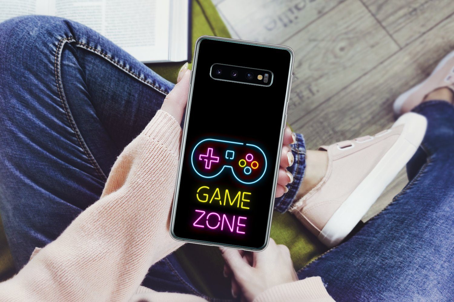 MuchoWow Handyhülle für Samsung Galaxy S10 Controller - Spiel - Neon - Schwarz - Zitate -, Phone Case, Silikon, Schutzhülle Dünn