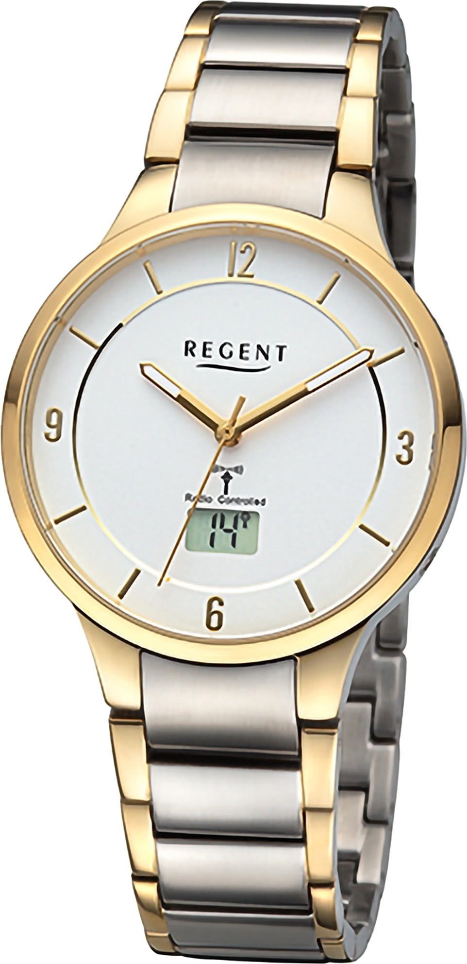 Regent Funkuhr Regent Herren Funkuhr Analog-Digital, (Funkuhr), Herren Funkuhr rund, extra groß (ca. 39mm), Metallarmband