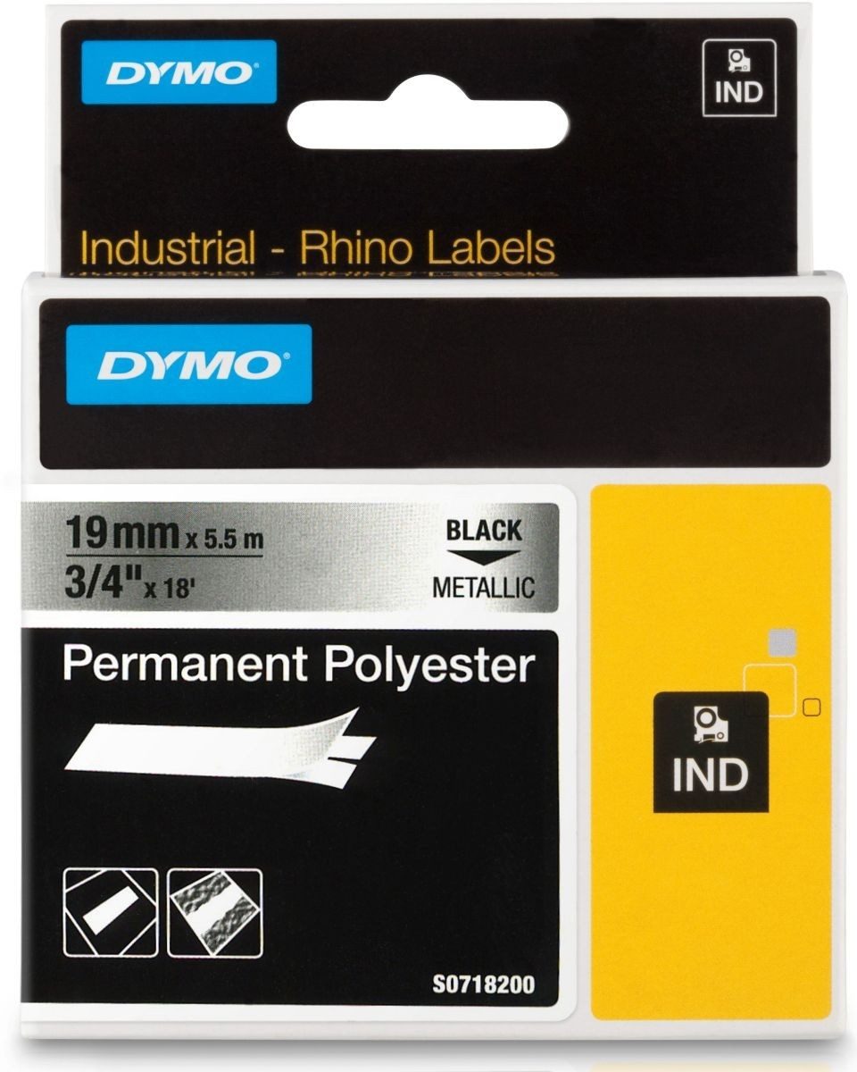 DYMO Beschriftungsband Schriftbandkassette permanent Polyester 5,5mx19mm schwarz/metallic
